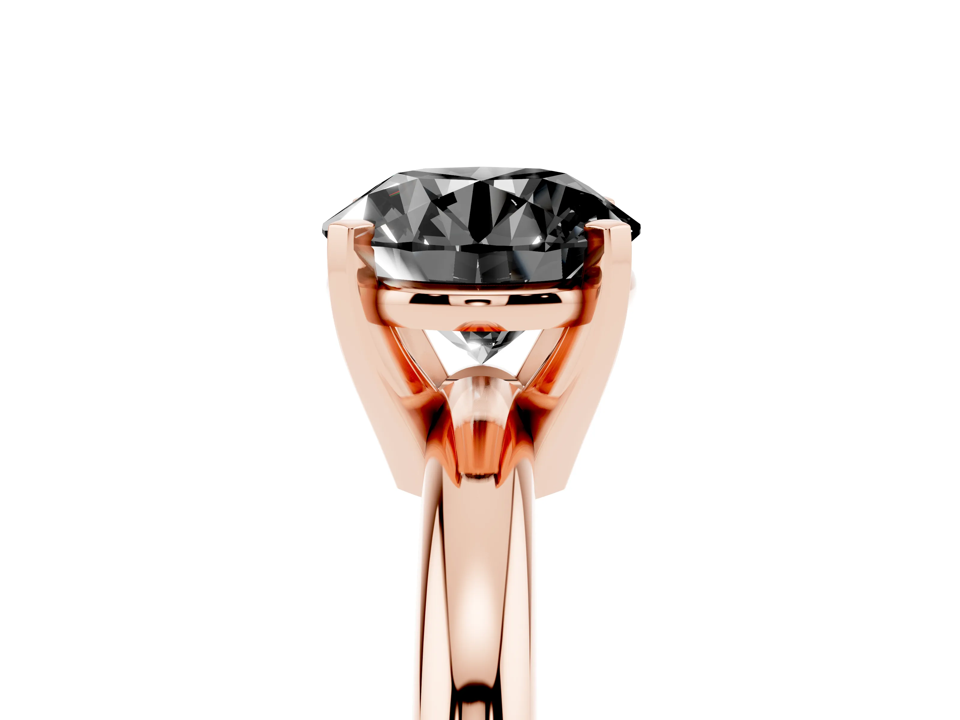Fancy Black Round Cut Diamond Solitaire Engagement Ring Set in Rose gold with Round Band and Prong Setting