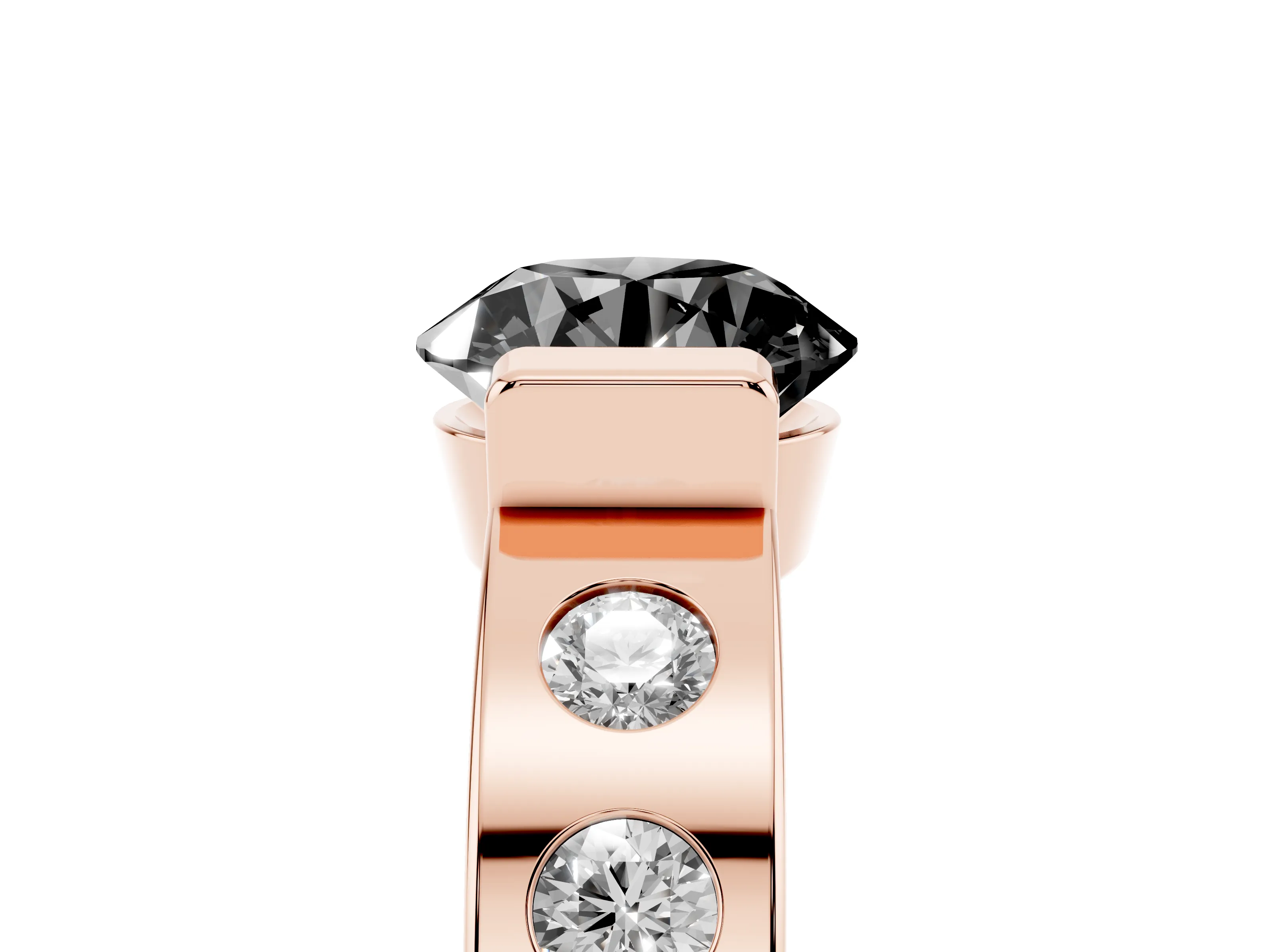 Fancy Black Round Cut Diamond Channel-Set Band Ring Set in Rose gold with Bezel Prong Setting