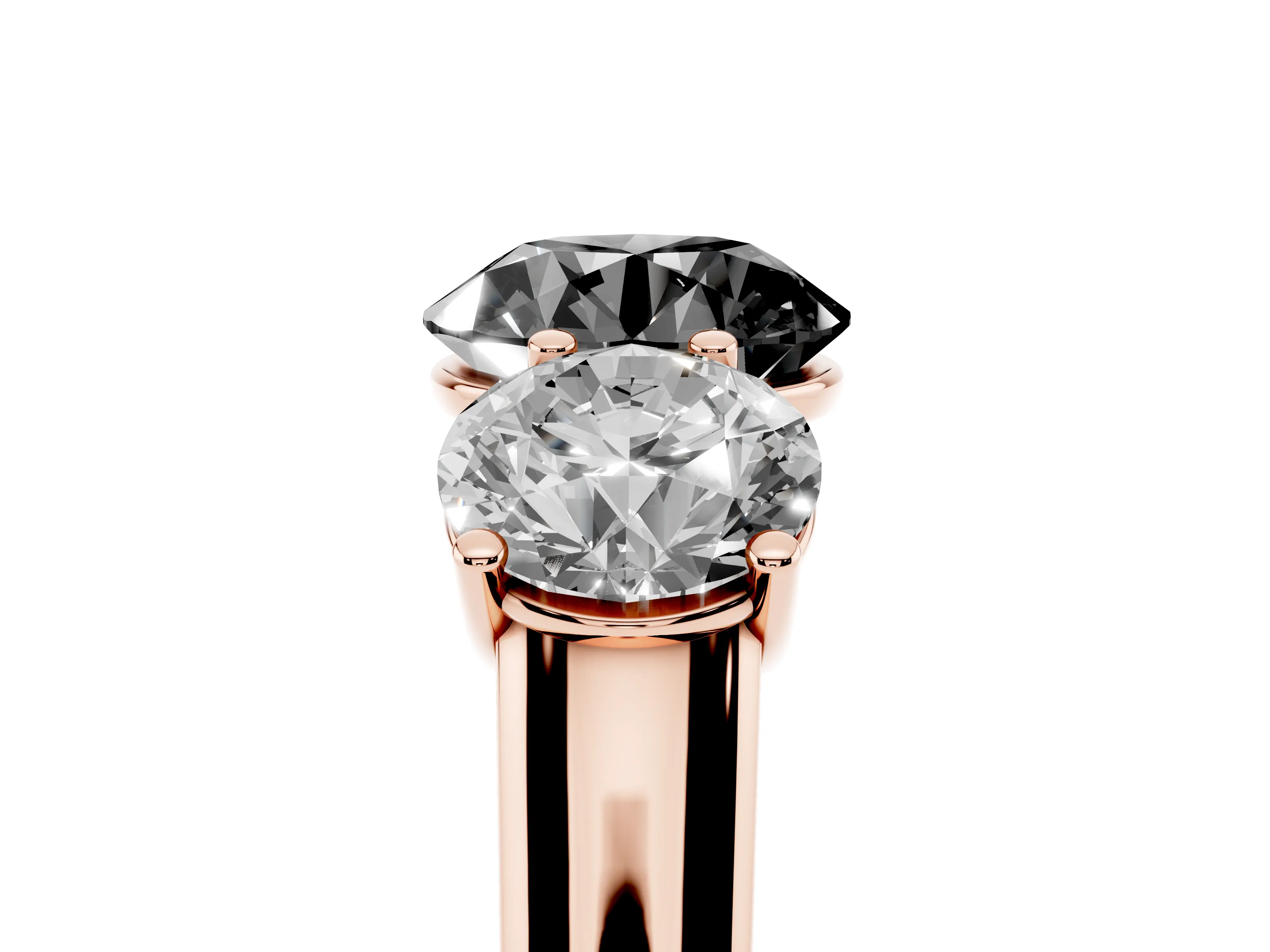 Fancy Black Round Cut Diamond Three-Stone Ring Set in Rose gold with Plain Polished Band