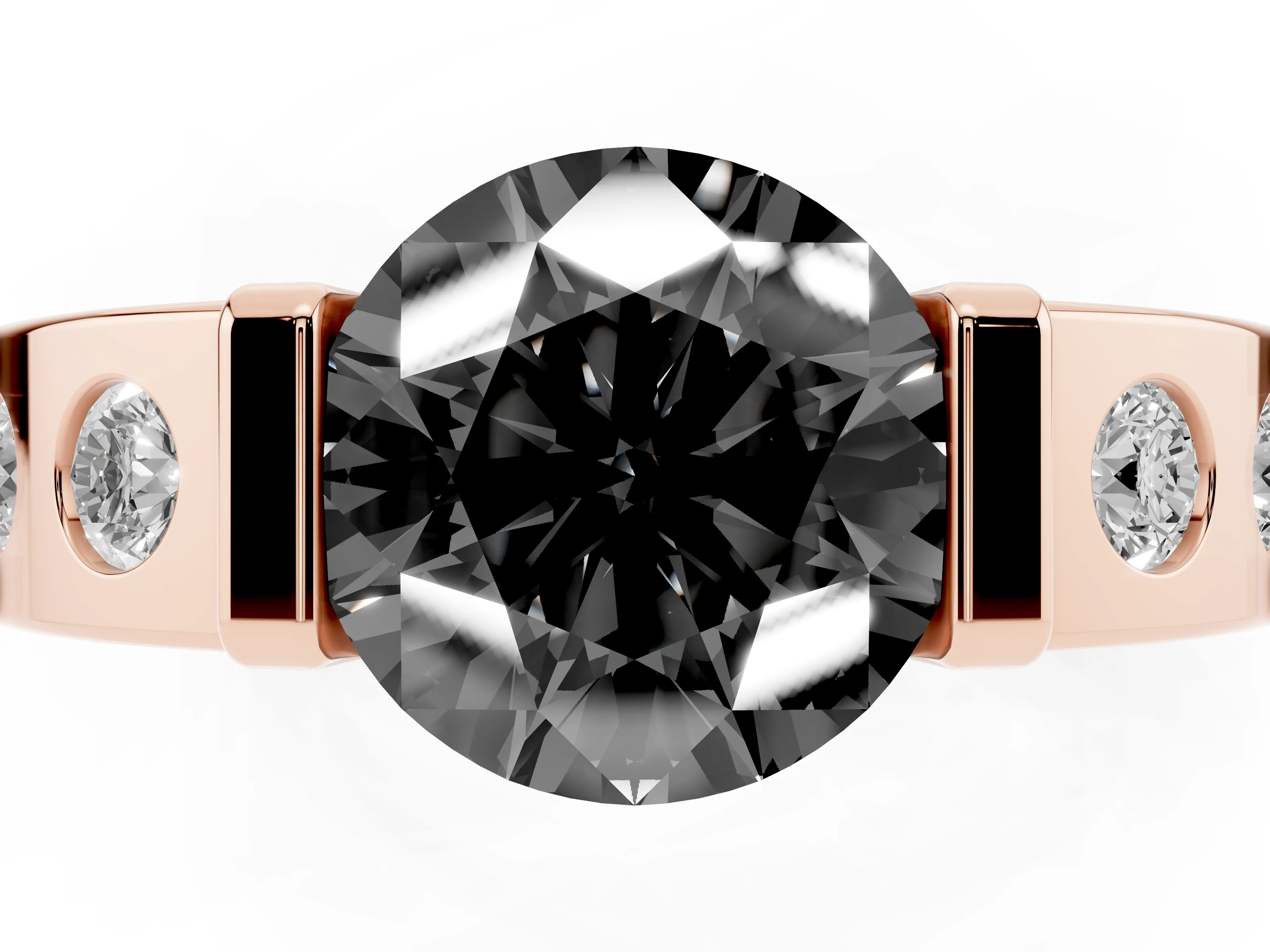 Fancy Black Round Cut Diamond Channel-Set Band Ring Set in Rose gold with Bezel Prong Setting