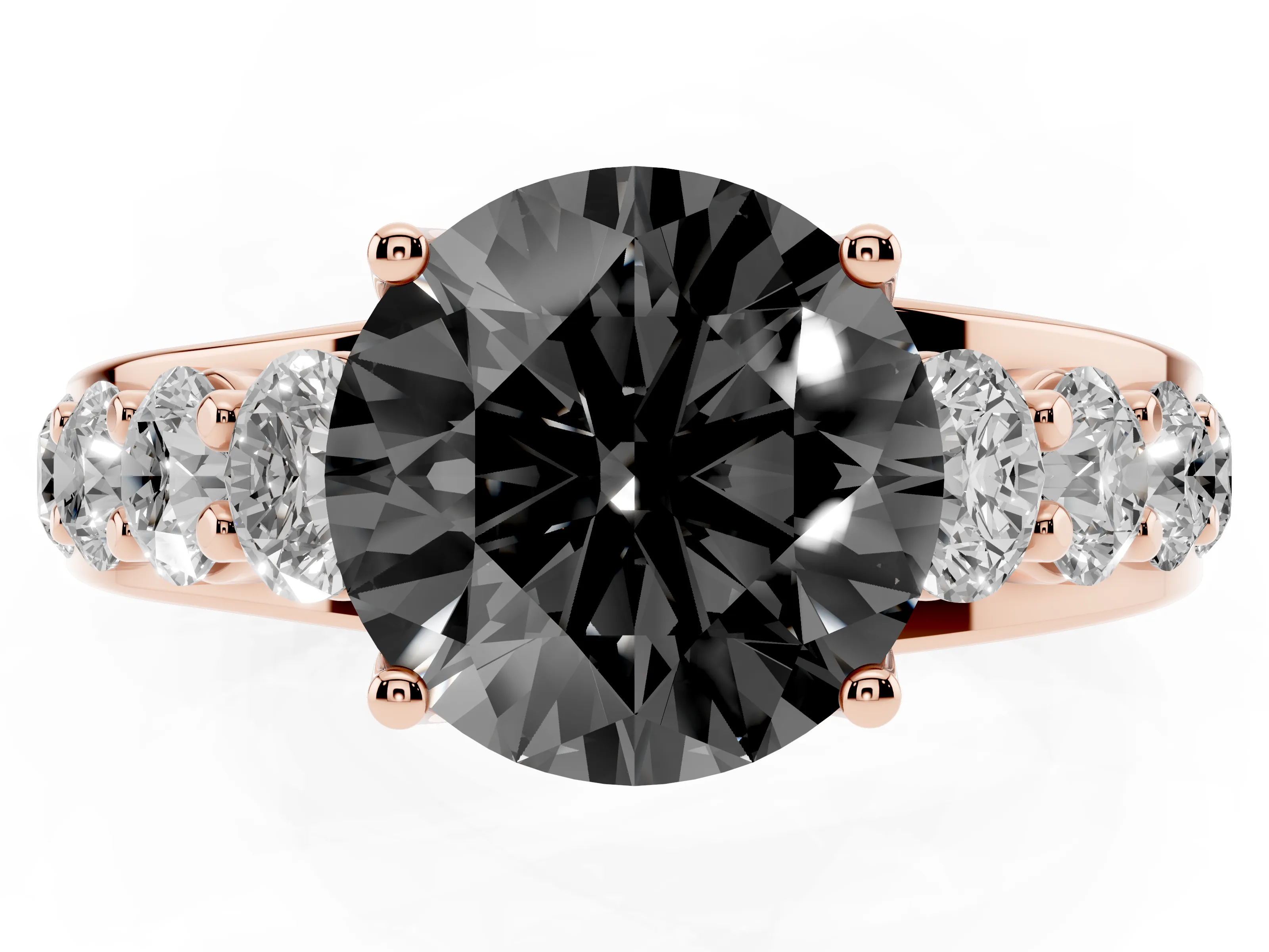 Fancy Black Round Cut Diamond Pavé Engagement Ring Set in Rose gold with Prong Setting