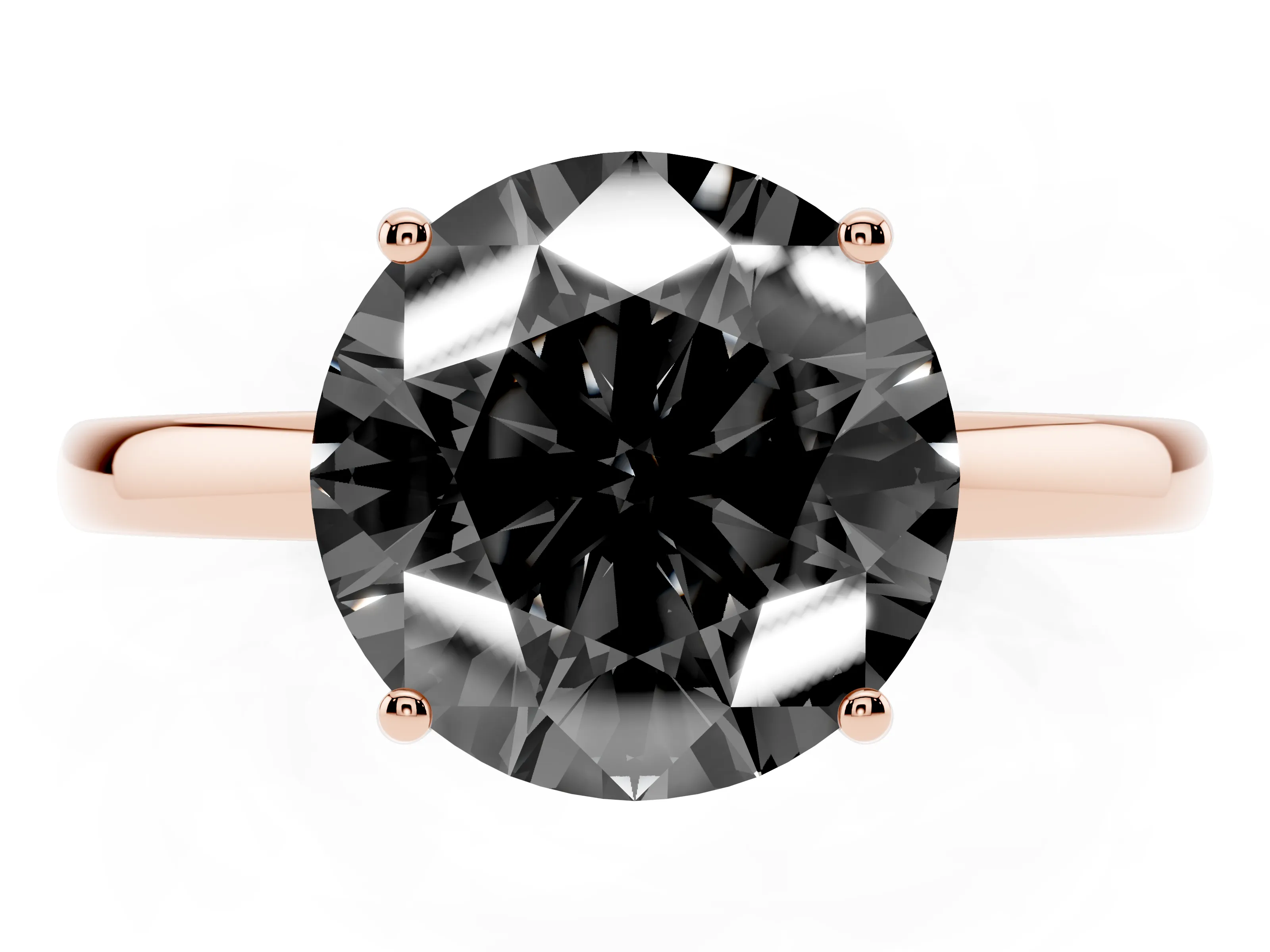 Fancy Black Round Cut Diamond Solitaire Ring Set in Rose gold with Plain Band and Prong Setting