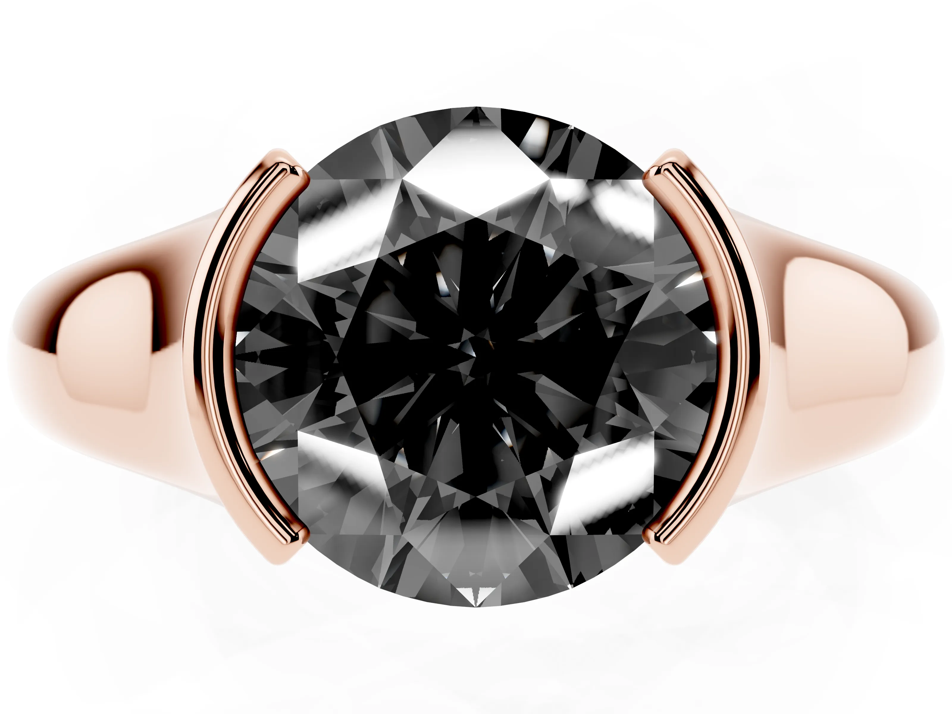 Fancy Black Round Cut Diamond Solitaire Tension Set Ring Set in Rose gold with Split Shank Band