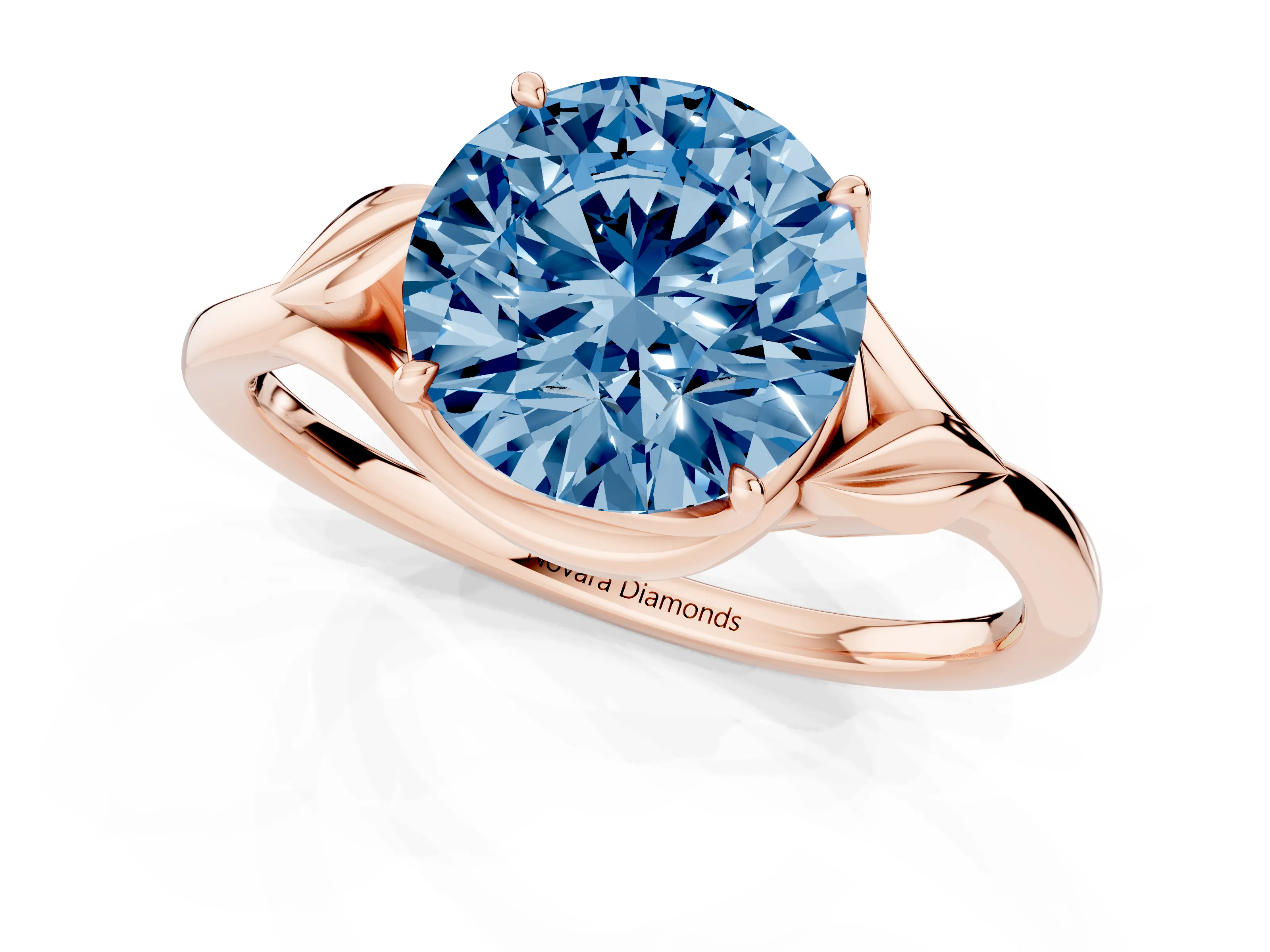 Fancy Blue Round Cut Diamond Solitaire Ring Set in Rose gold with Polished Twist Band