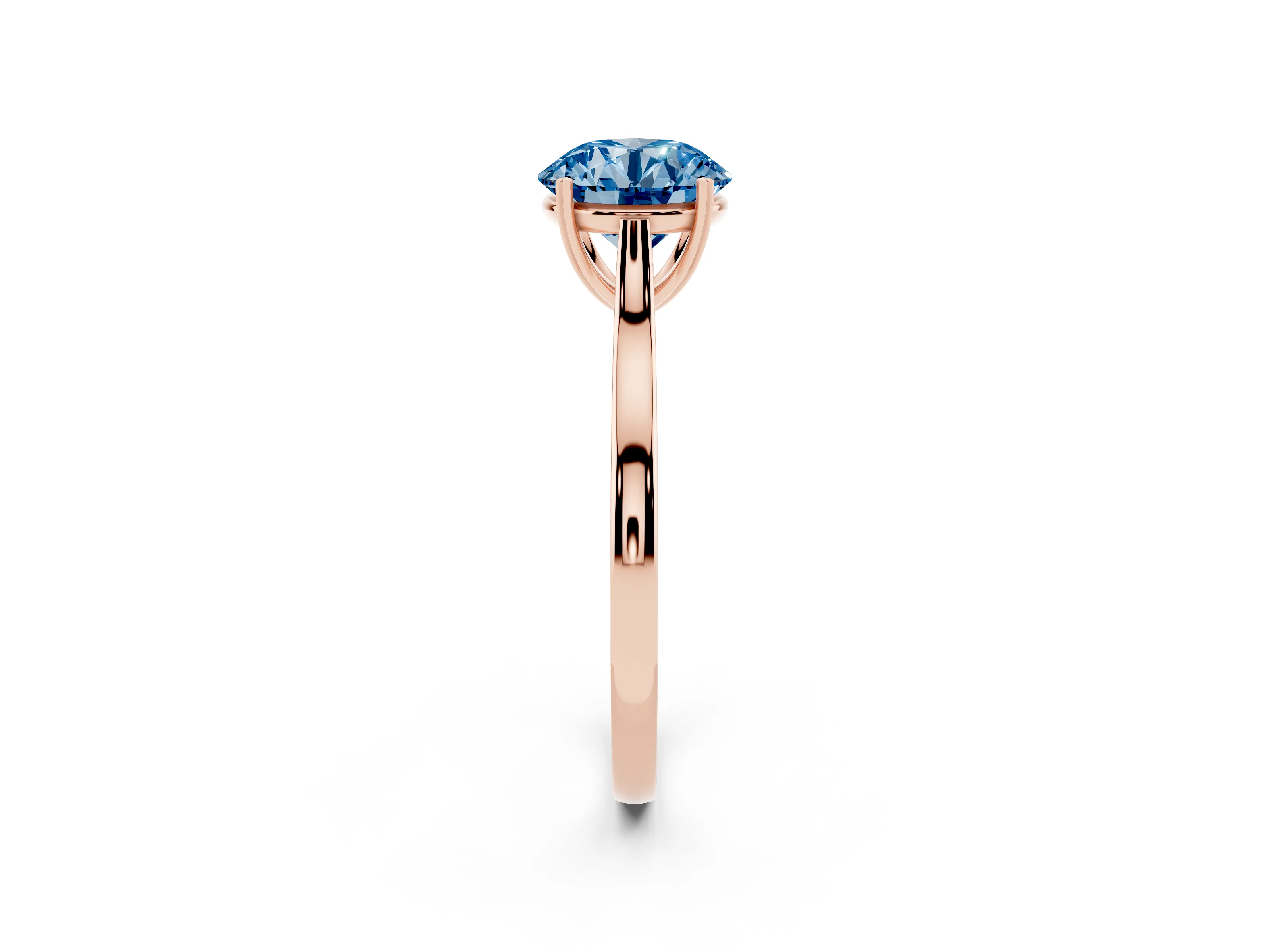 Fancy Blue Round Cut Diamond Solitaire Heart Prong Engagement Ring Set in Rose gold with Tapered Band