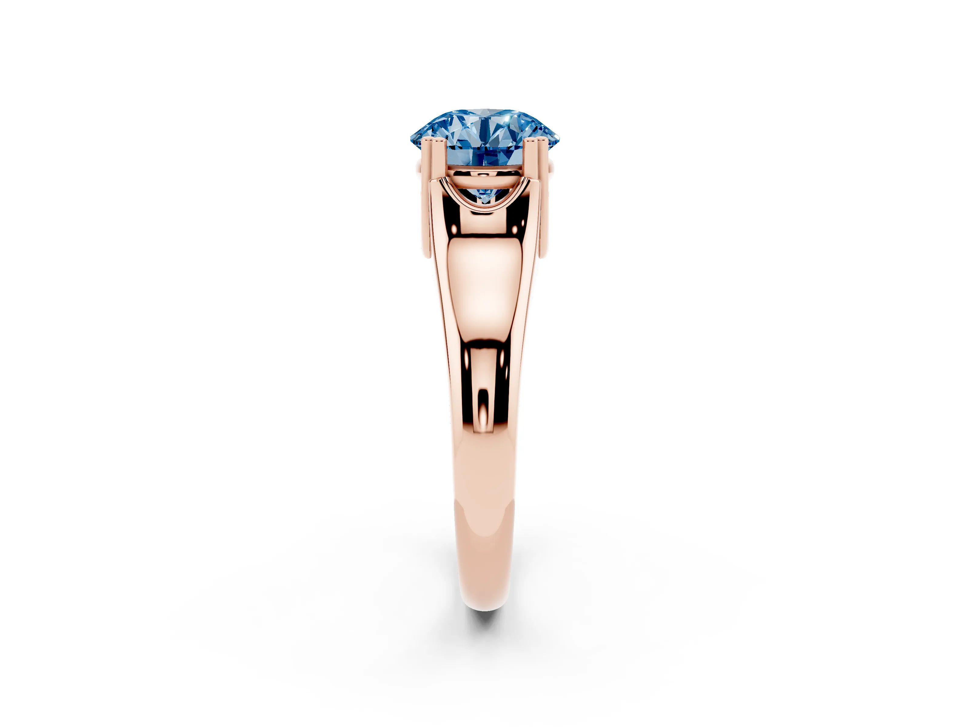 Fancy Blue Round Cut Diamond Solitaire Ring Set in Rose gold with Wide Band and Prong Setting
