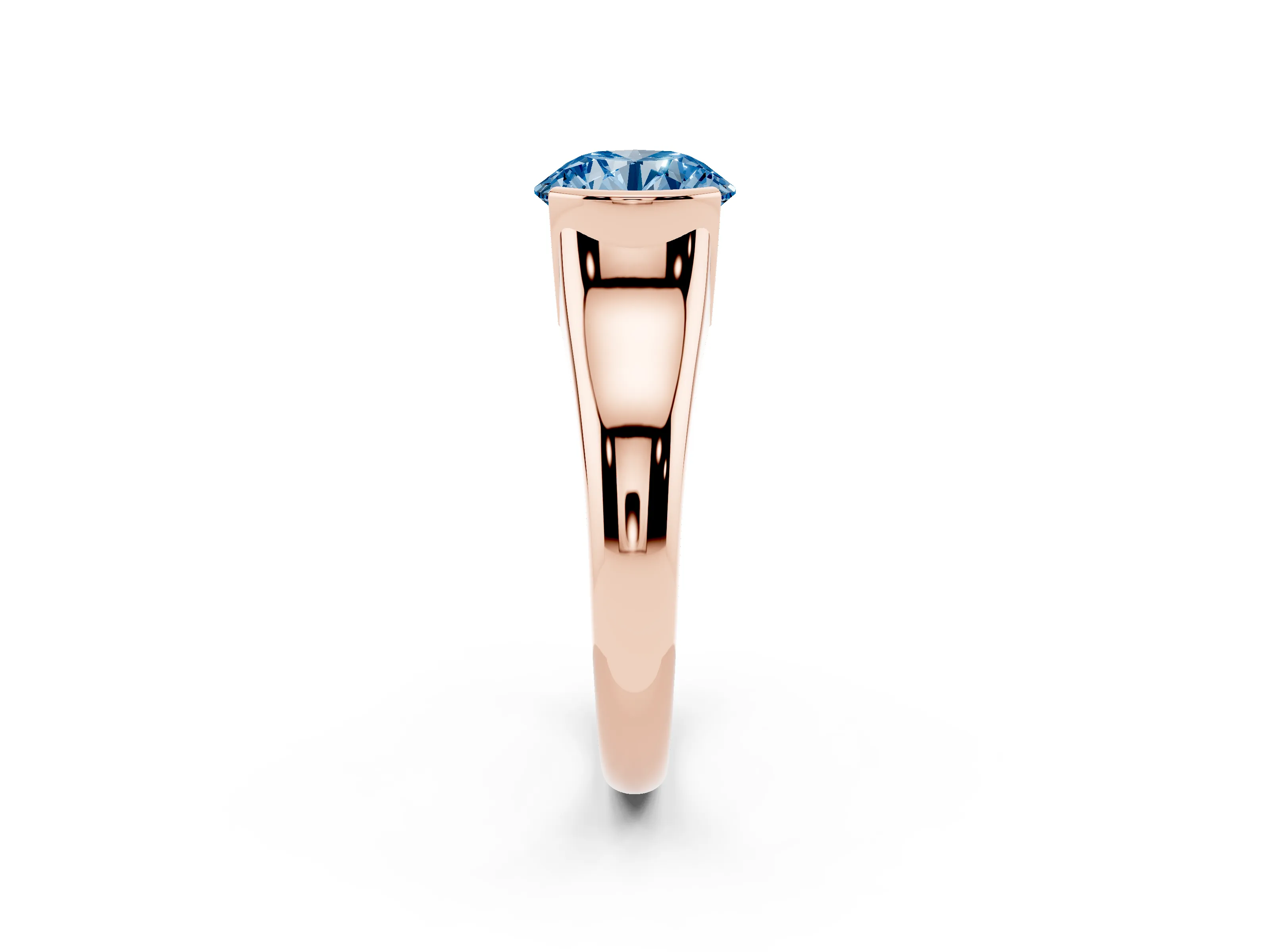 Fancy Blue Round Cut Diamond Solitaire Tension Set Ring Set in Rose gold with Split Shank Band