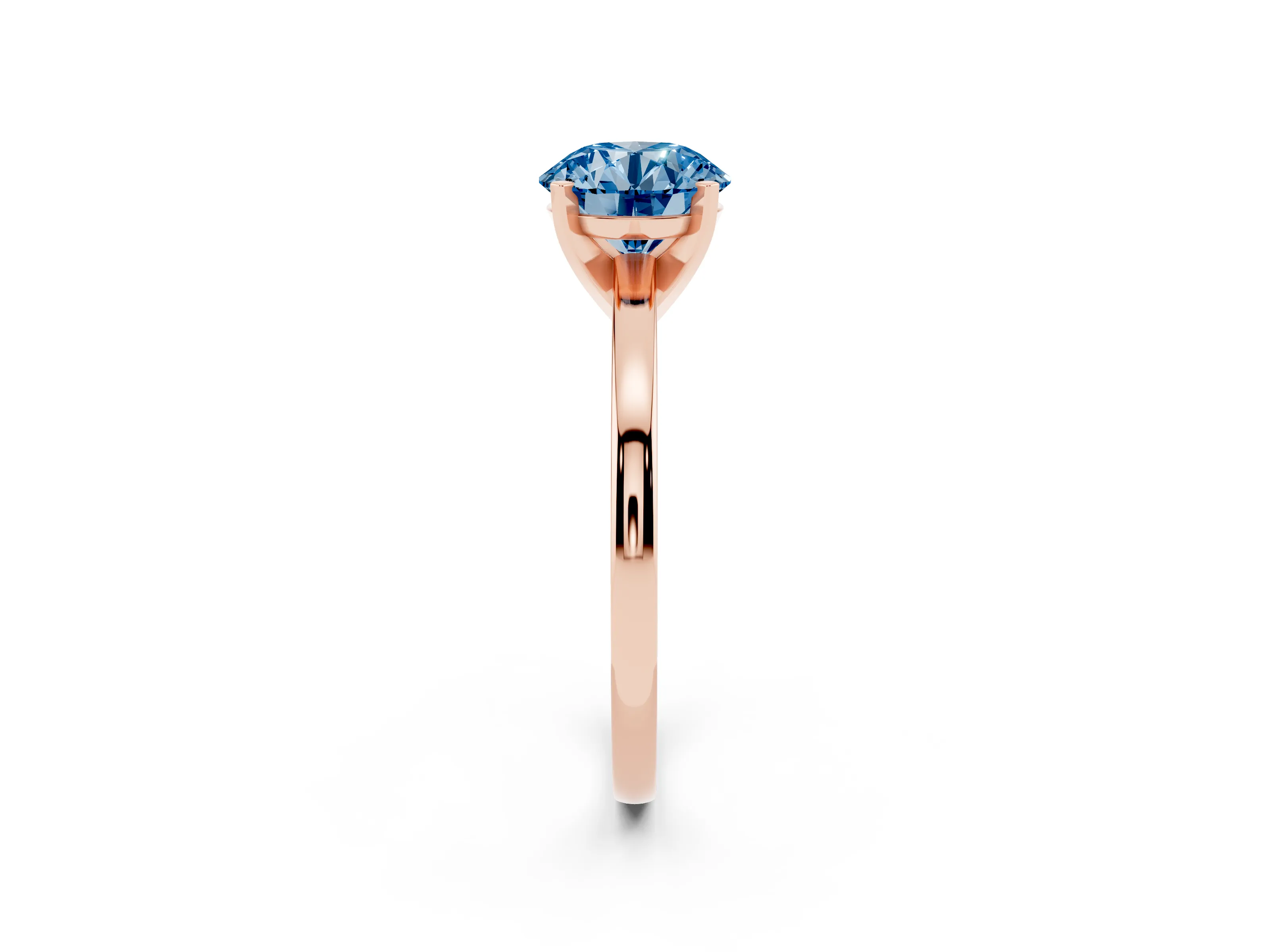 Fancy Blue Round Cut Diamond Solitaire Engagement Ring Set in Rose gold with Prong Setting on a Classic Band