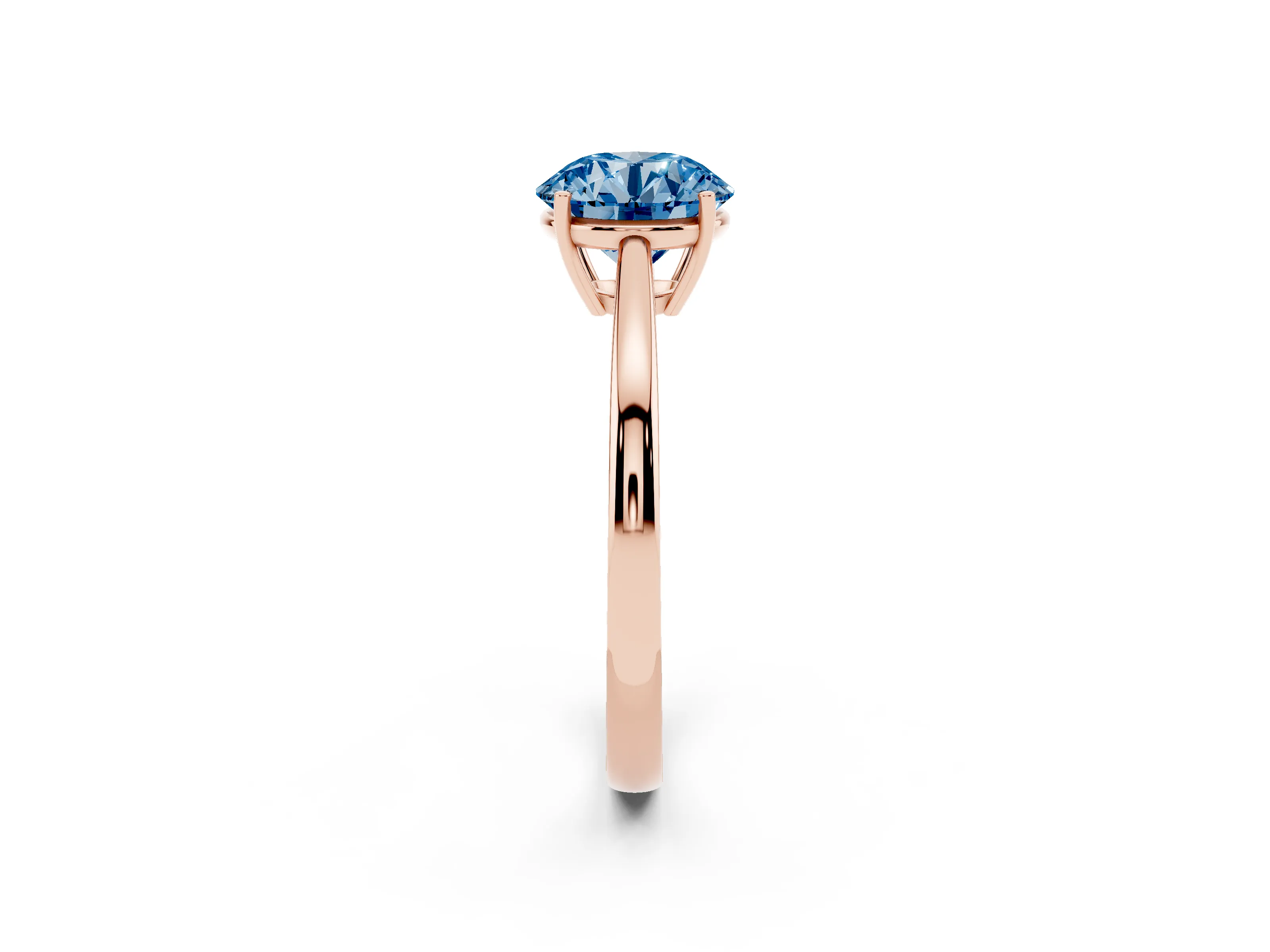 Fancy Blue Round Cut Diamond Solitaire Ring Set in Rose gold with Split Shank and Prong Setting