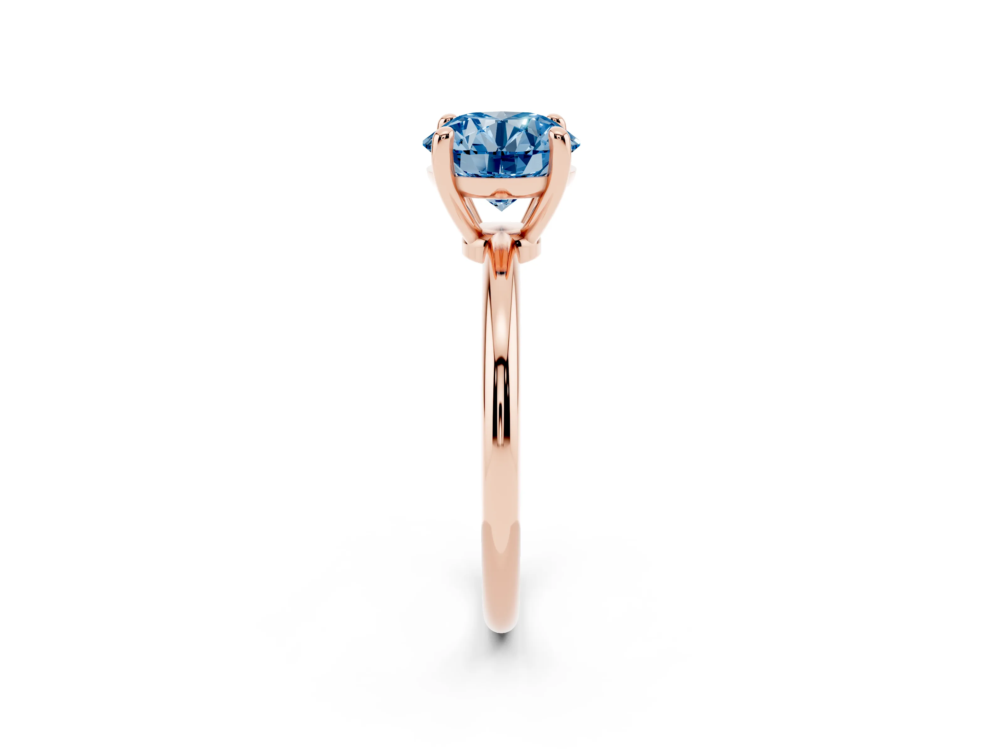 Fancy Blue Round Cut Diamond Solitaire Ring Set in Rose gold with Secure Prong Setting on a Classic Band