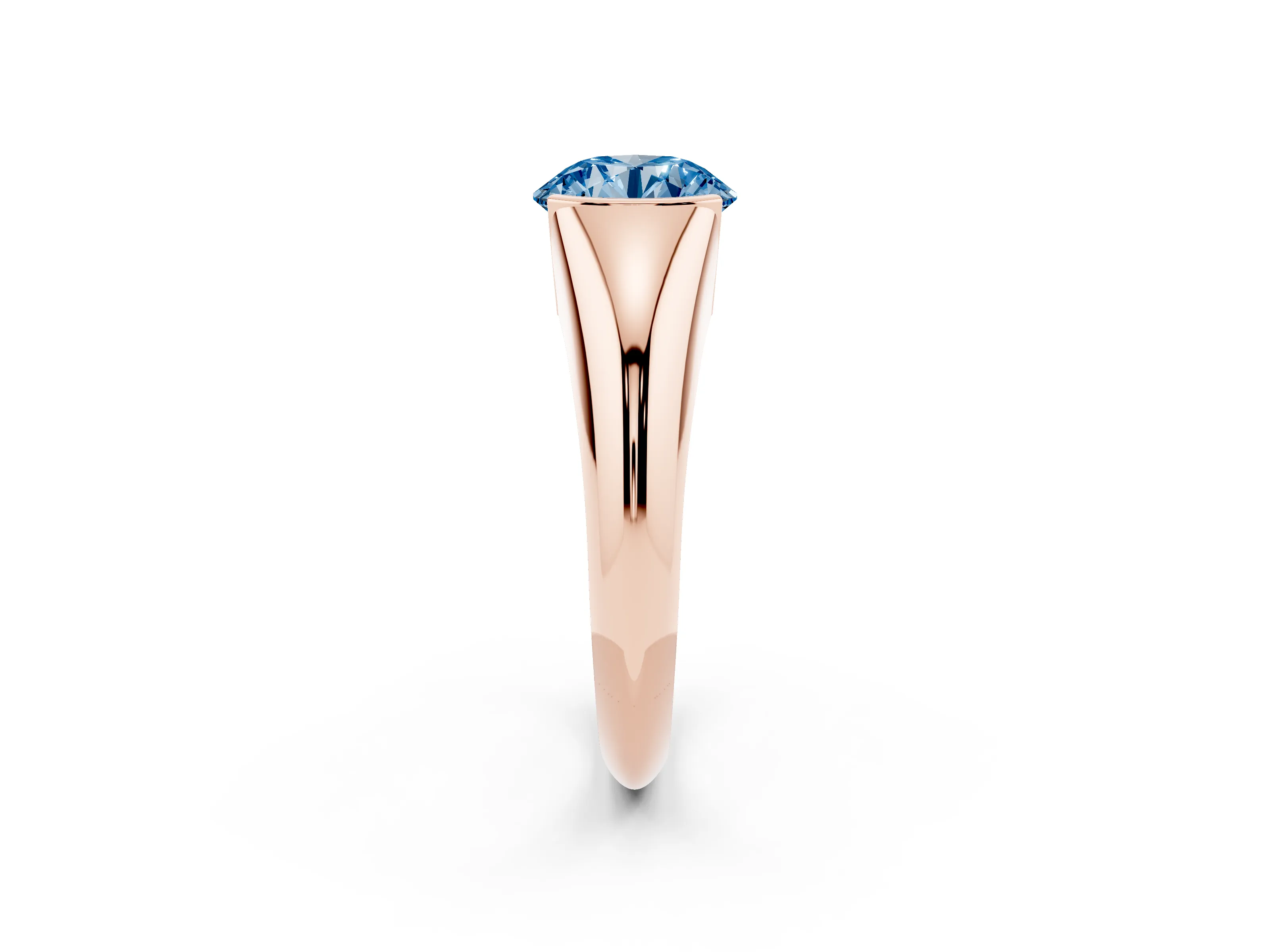 Fancy Blue Round Cut Diamond Solitaire Tension Set Ring Set in Rose gold