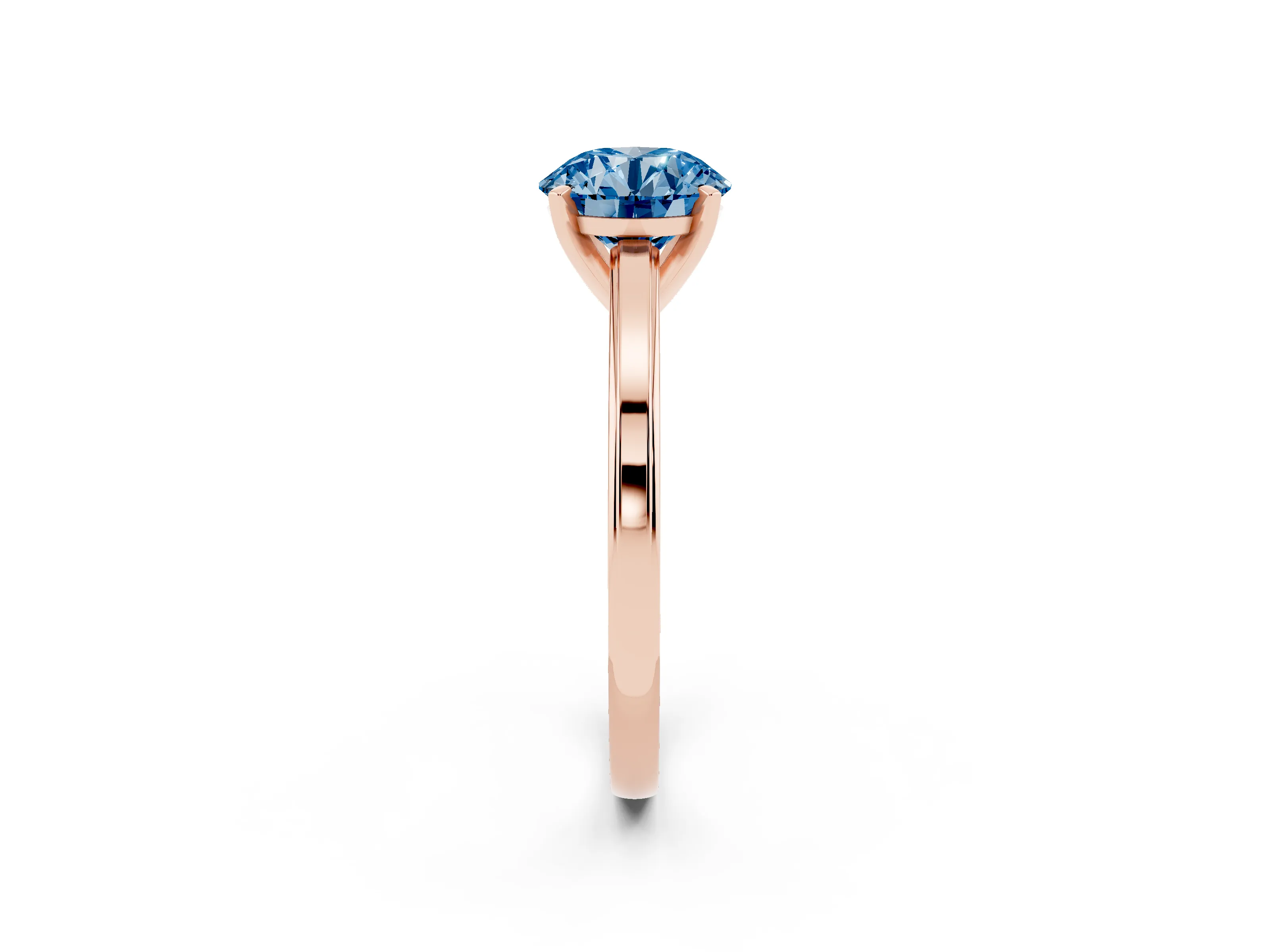 Fancy Blue Round Cut Diamond Solitaire Ring Set in Rose gold with Prong Setting and Classic Band