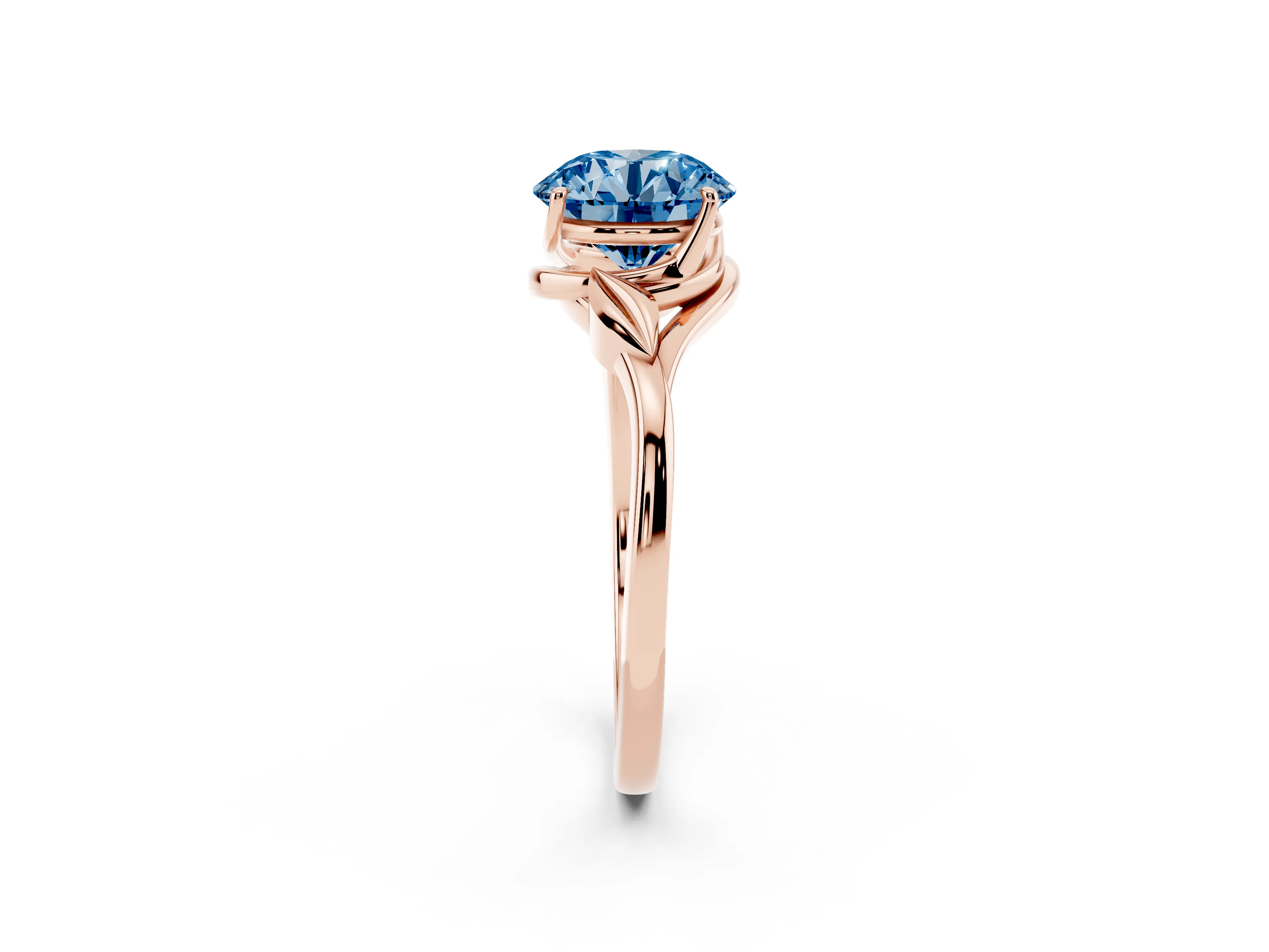 Fancy Blue Round Cut Diamond Solitaire Ring Set in Rose gold with Polished Twist Band