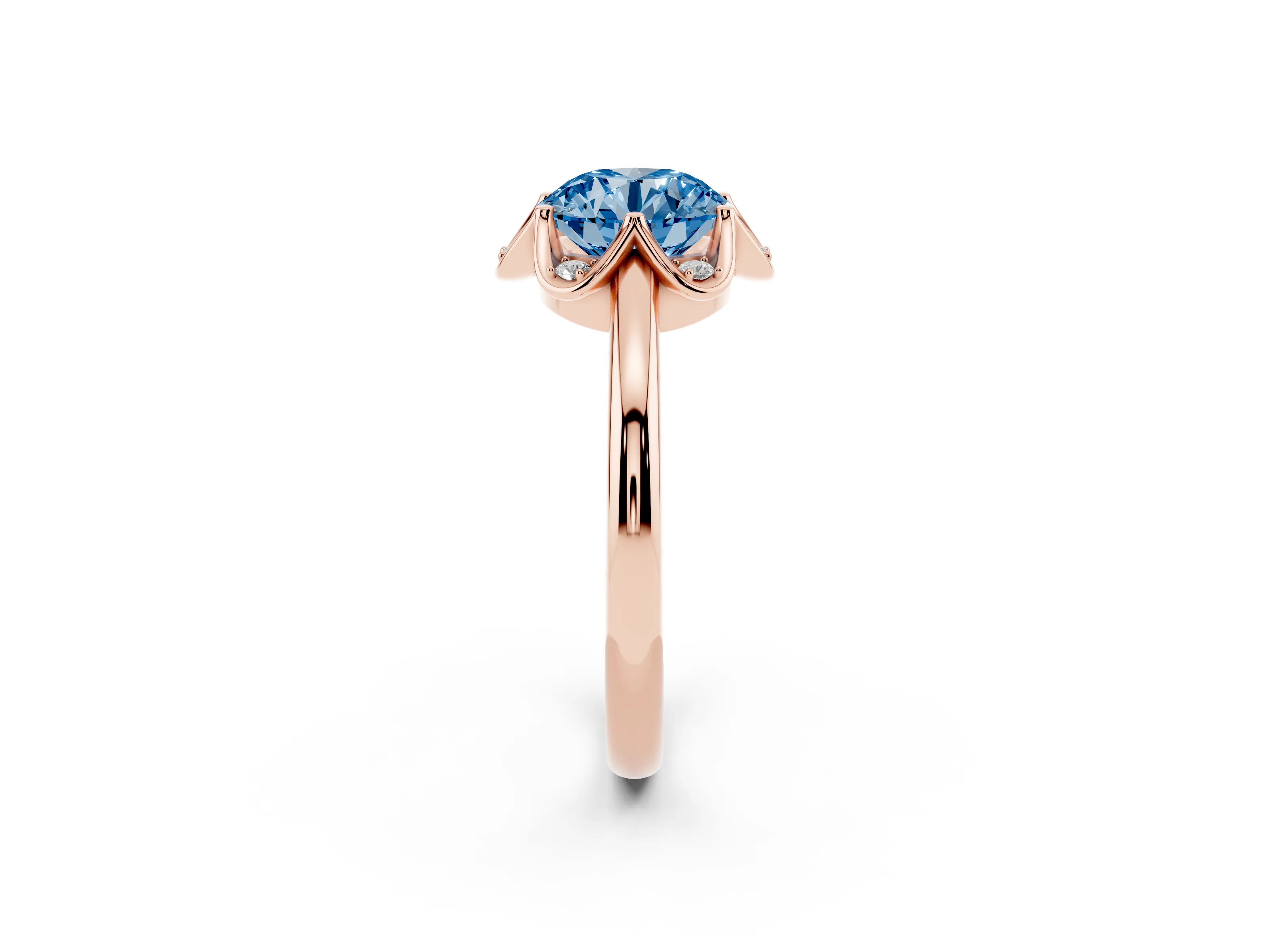 Fancy Blue Round Cut Diamond Round Cluster Halo Ring Set in Rose gold with Solitaire Band and Prong Setting