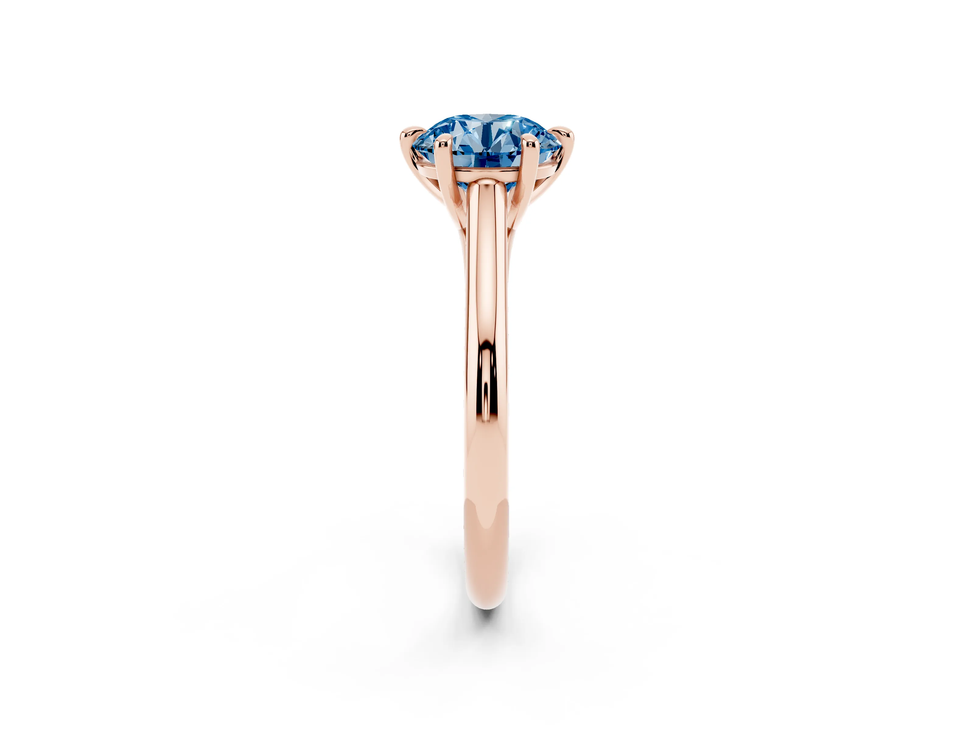 Fancy Blue Round Cut Diamond Solitaire Engagement Ring Set in Rose gold with Prong Setting and Plain Classic Band
