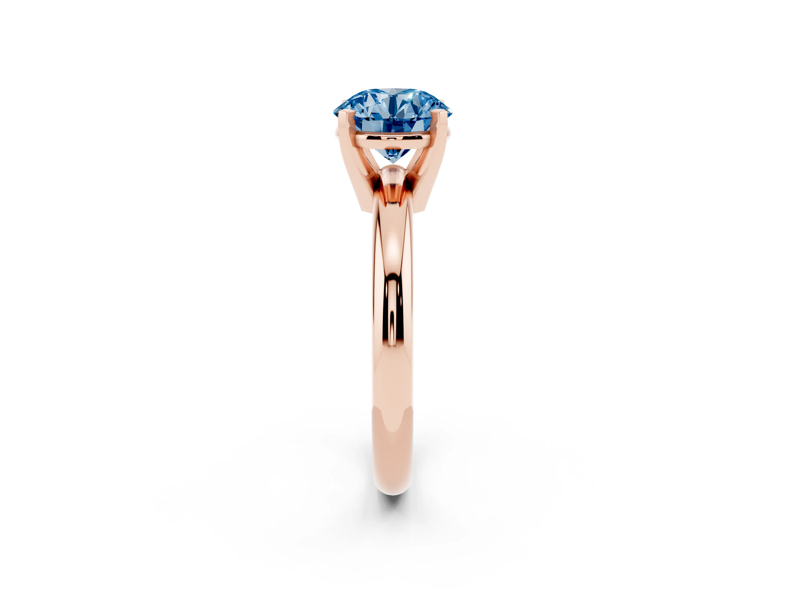 Fancy Blue Round Cut Diamond Solitaire Engagement Ring Set in Rose gold with Round Band and Prong Setting
