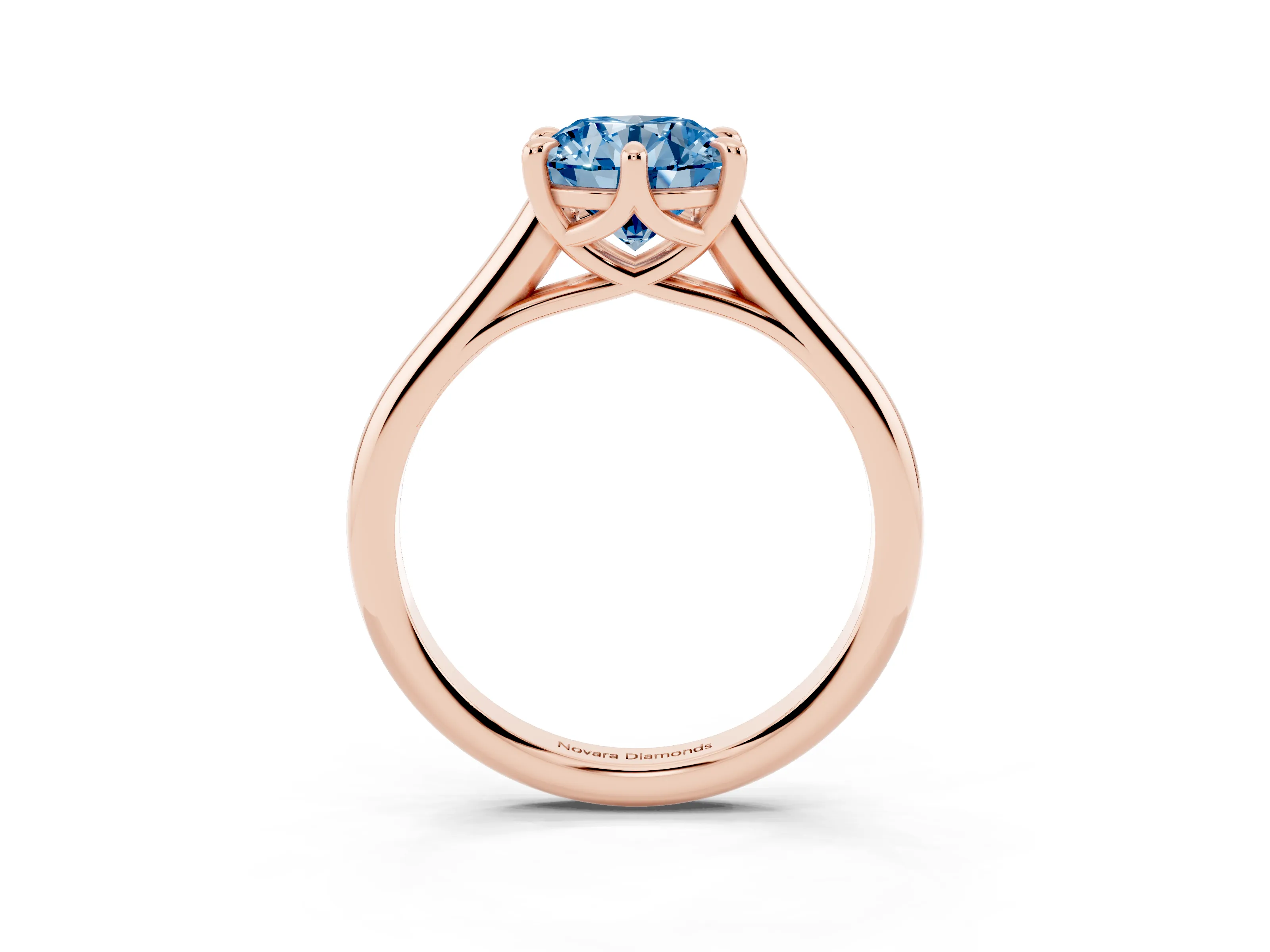 Fancy Blue Round Cut Diamond Solitaire Engagement Ring Set in Rose gold with Prong Setting and Plain Classic Band