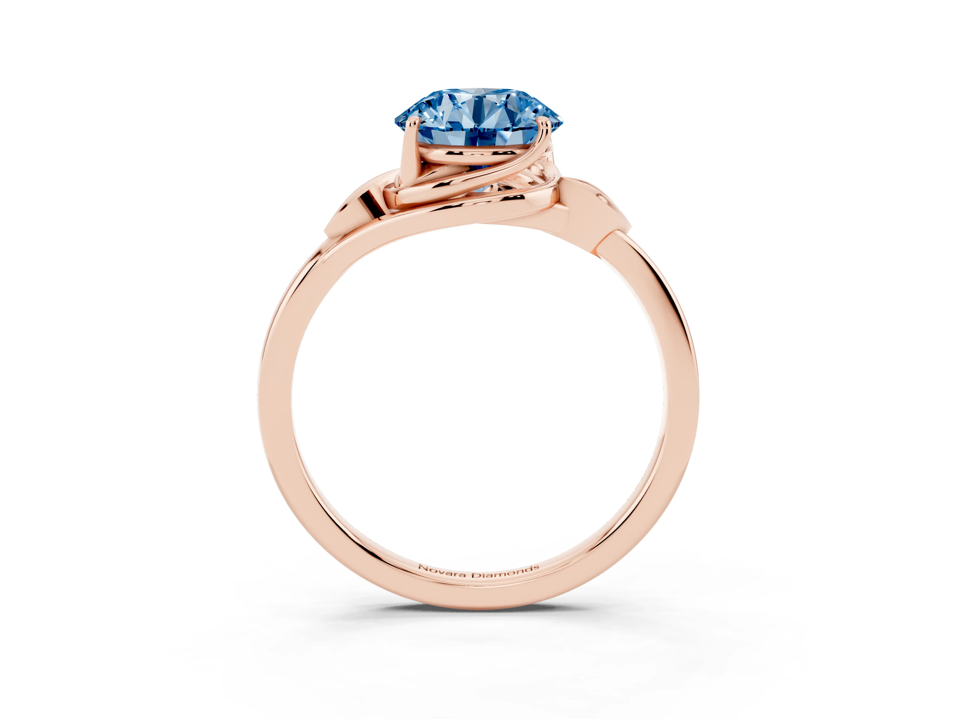 Fancy Blue Round Cut Diamond Solitaire Ring Set in Rose gold with Polished Twist Band