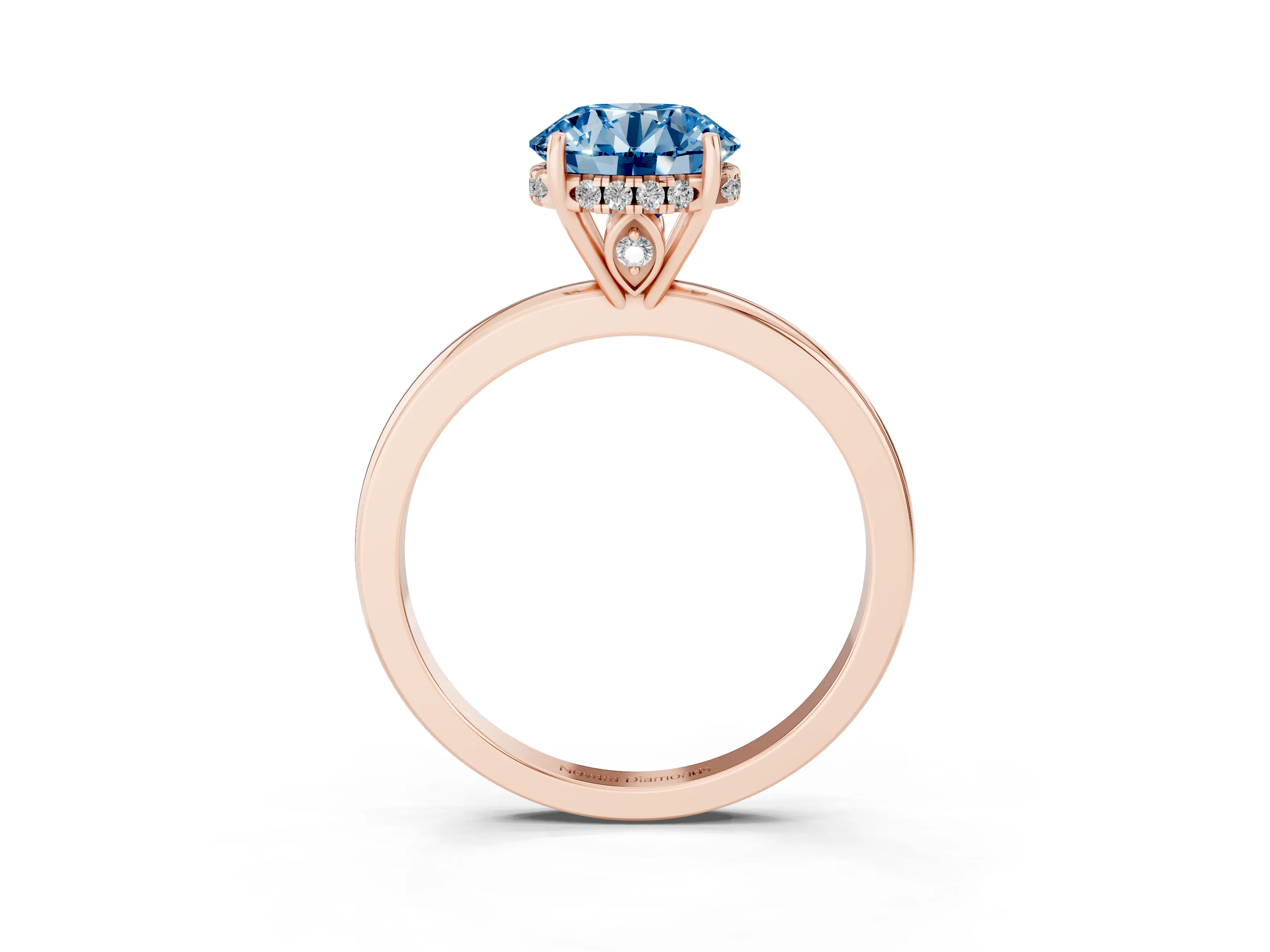Fancy Blue Round Cut Diamond Solitaire Ring Set in Rose gold with Plain Band and Prong Setting