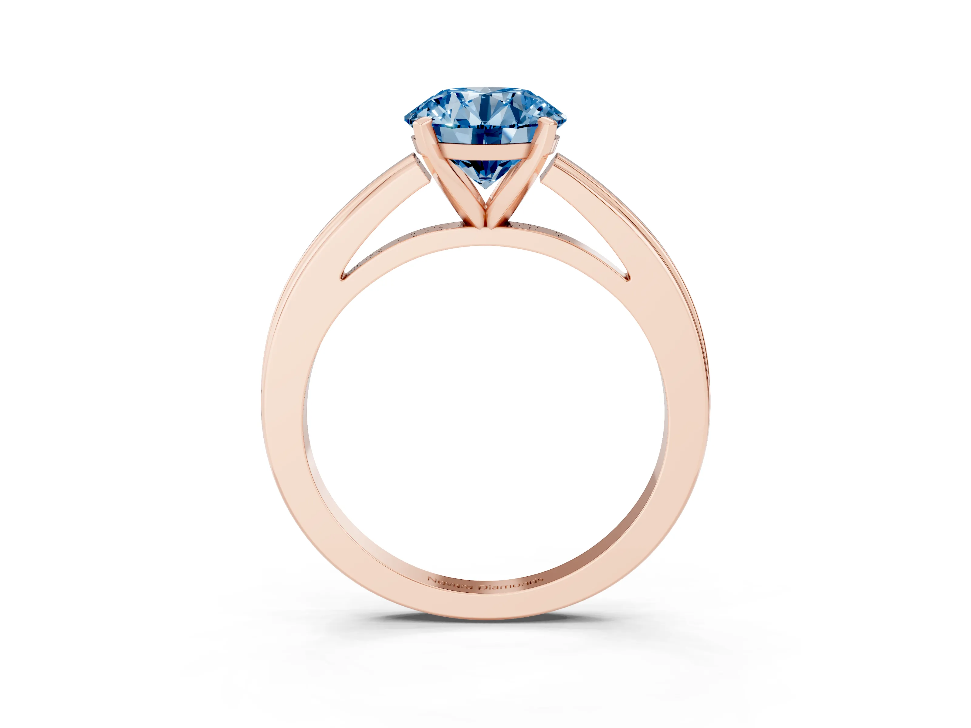 Fancy Blue Round Cut Diamond Solitaire Ring Set in Rose gold with Prong Setting and Classic Band