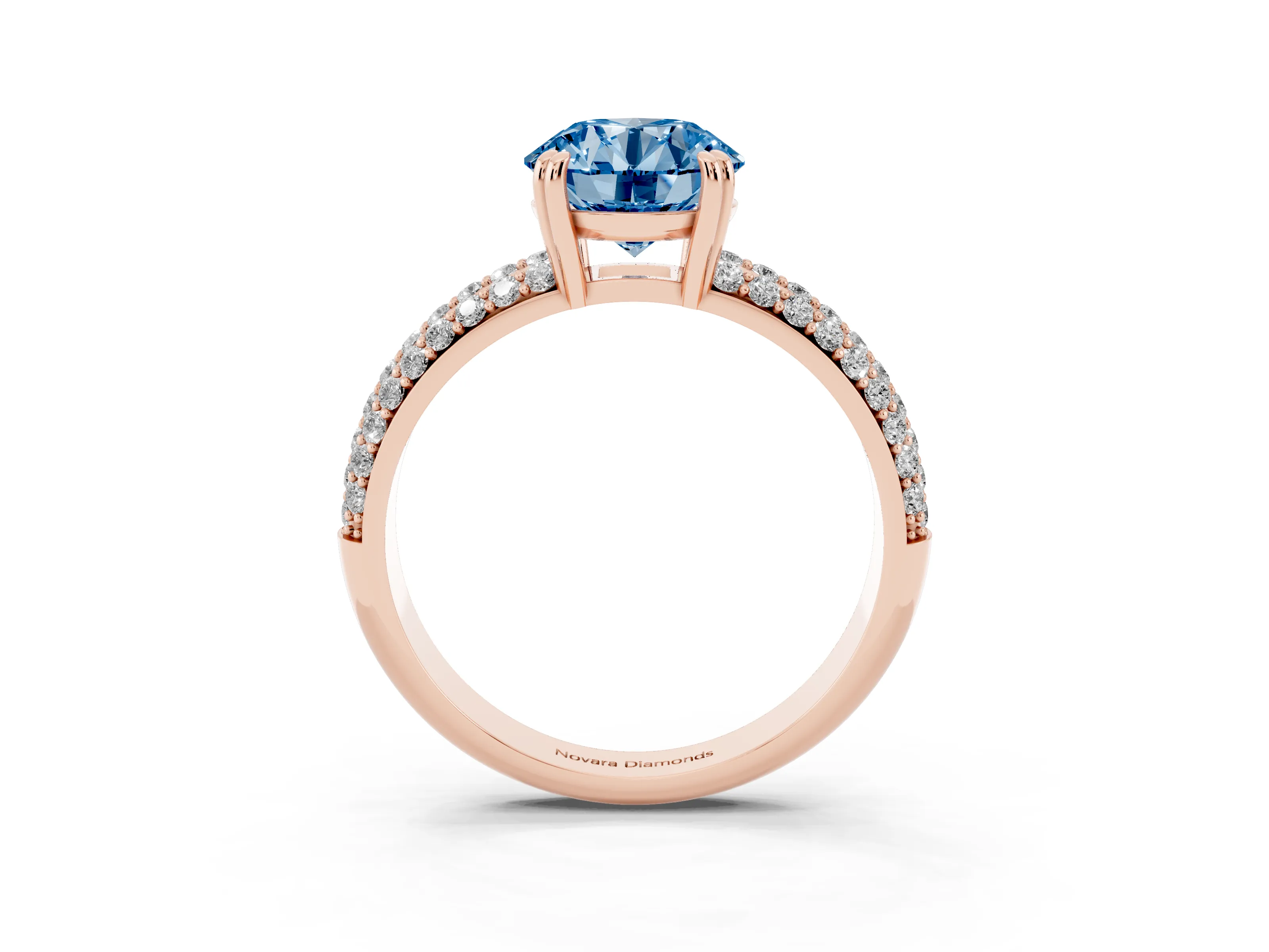 Round Three Row Pave Engagement Ring Setting for a Fancy Blue Lab-Grown Diamond | Rose Gold