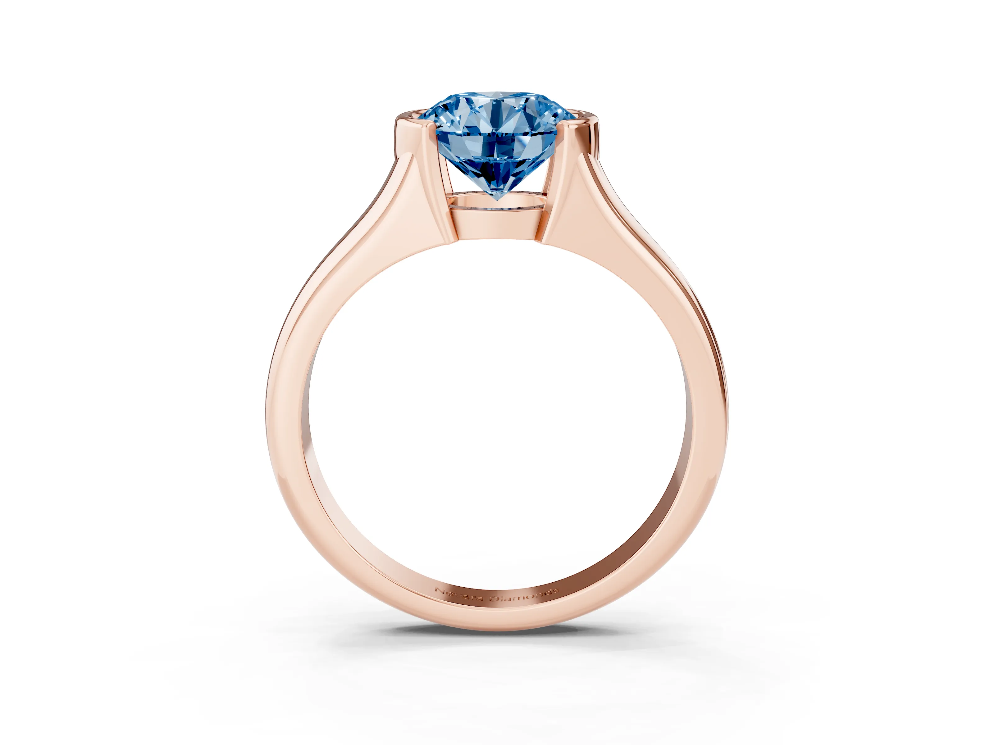 Fancy Blue Round Cut Diamond Solitaire Tension Set Ring Set in Rose gold with Split Shank Band