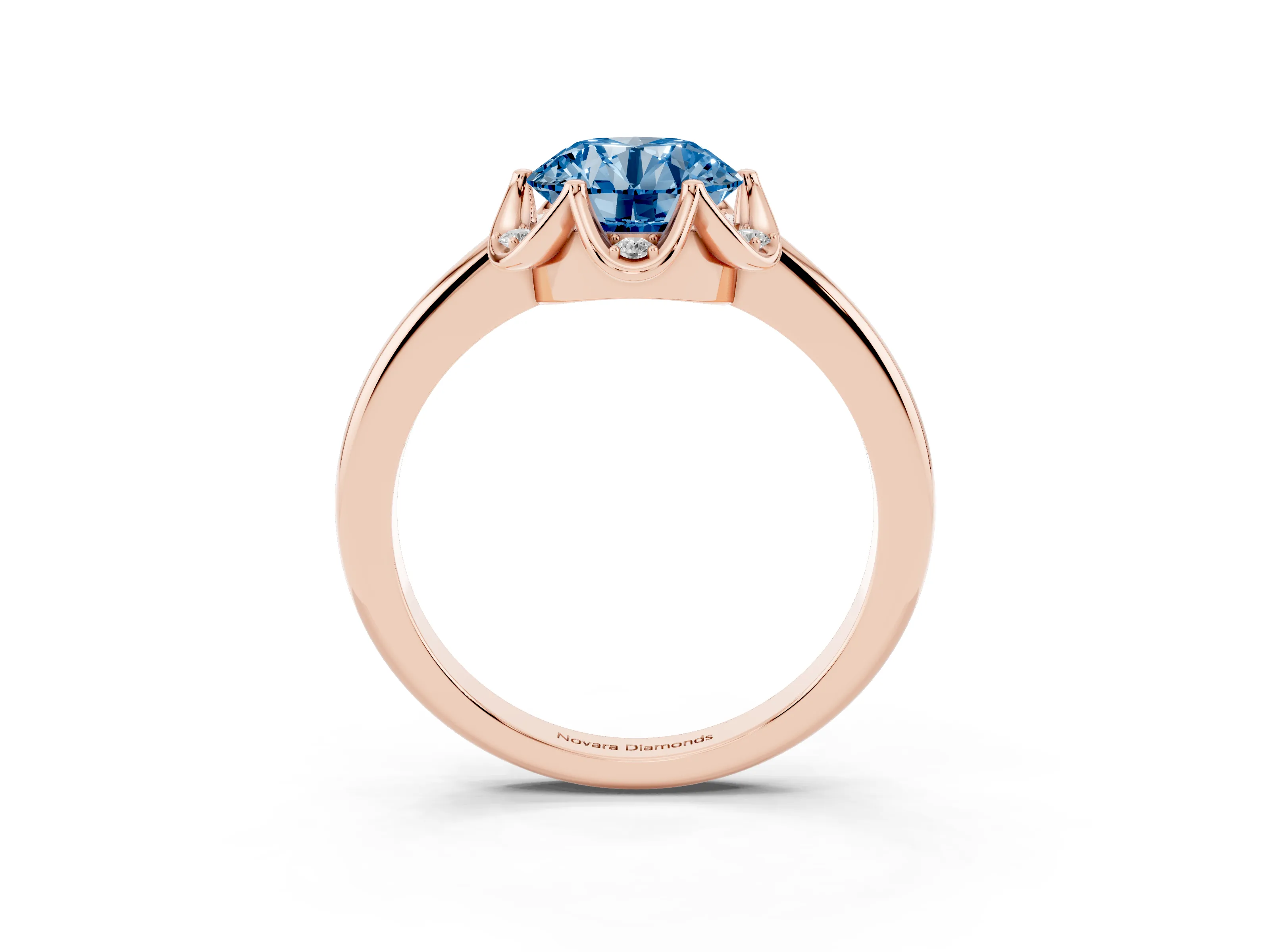 Fancy Blue Round Cut Diamond Round Cluster Halo Ring Set in Rose gold with Solitaire Band and Prong Setting