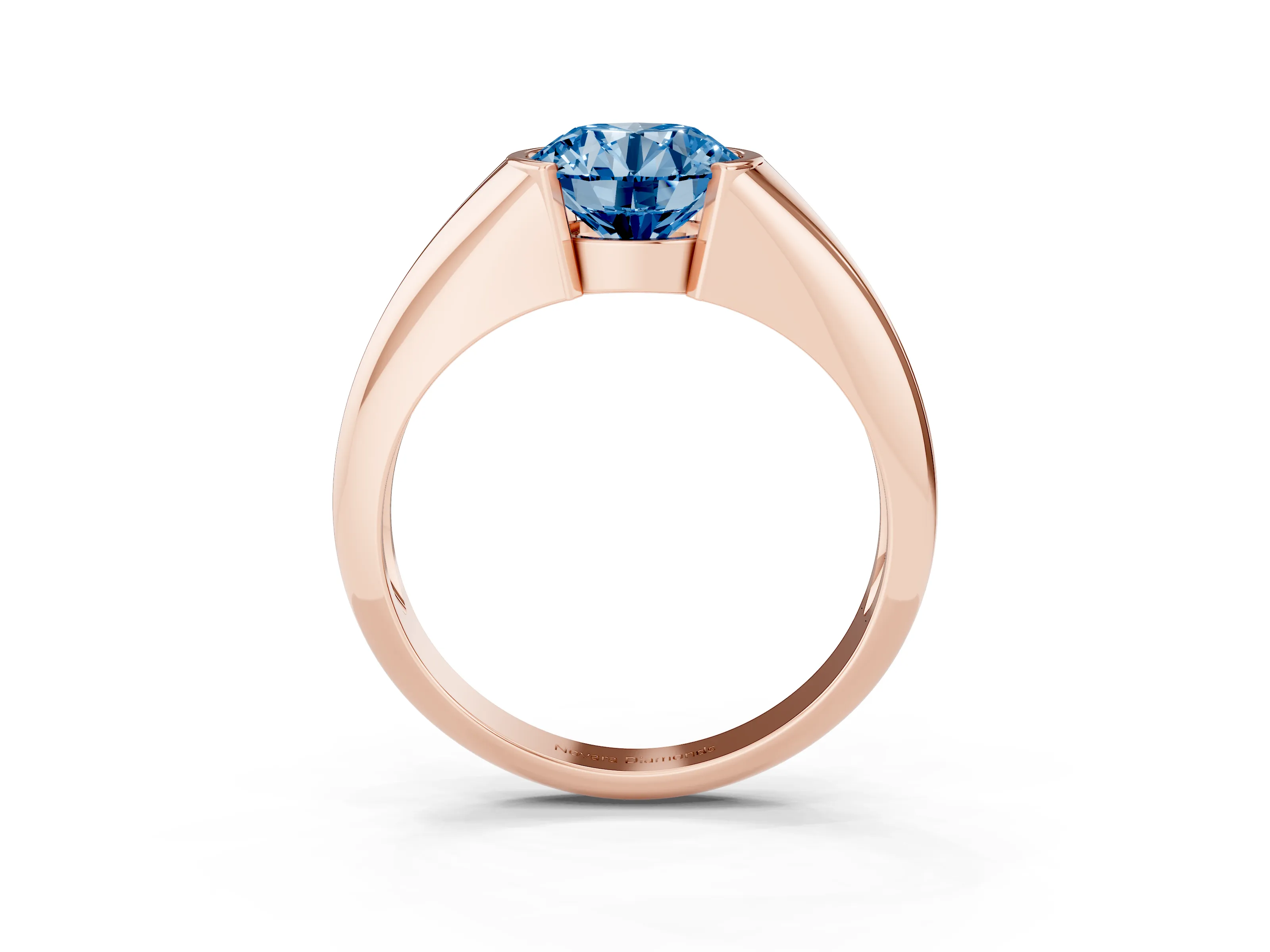 Fancy Blue Round Cut Diamond Solitaire Tension Set Ring Set in Rose gold