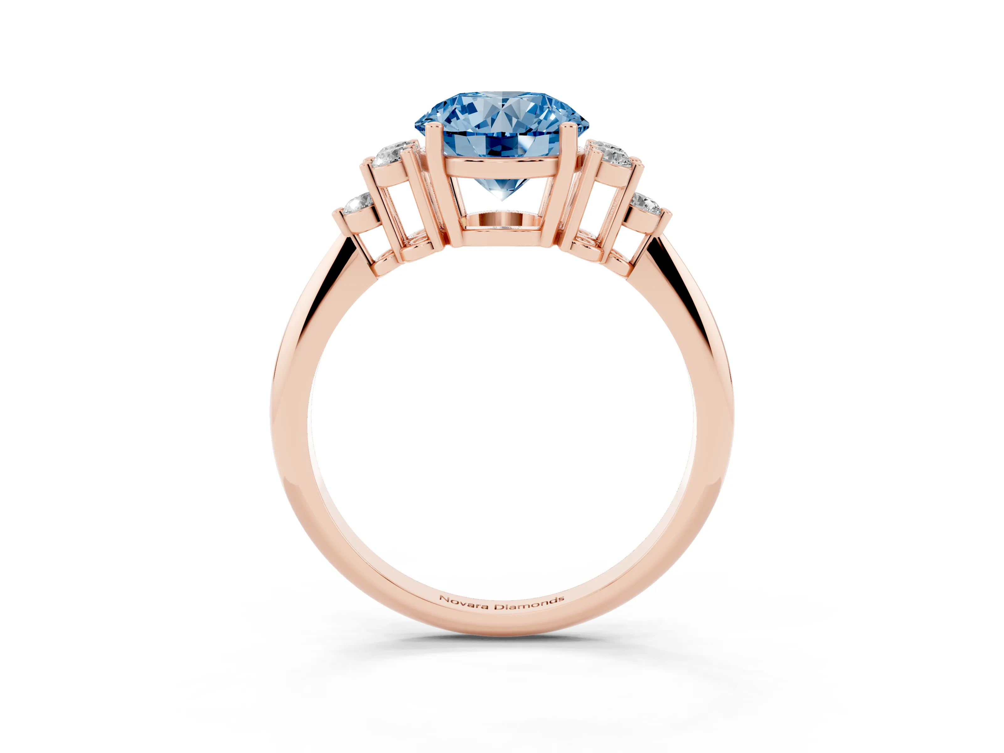 Fancy Blue Round Cut Diamond Cluster Ring Set in Rose gold with Plain Band and Prong Setting