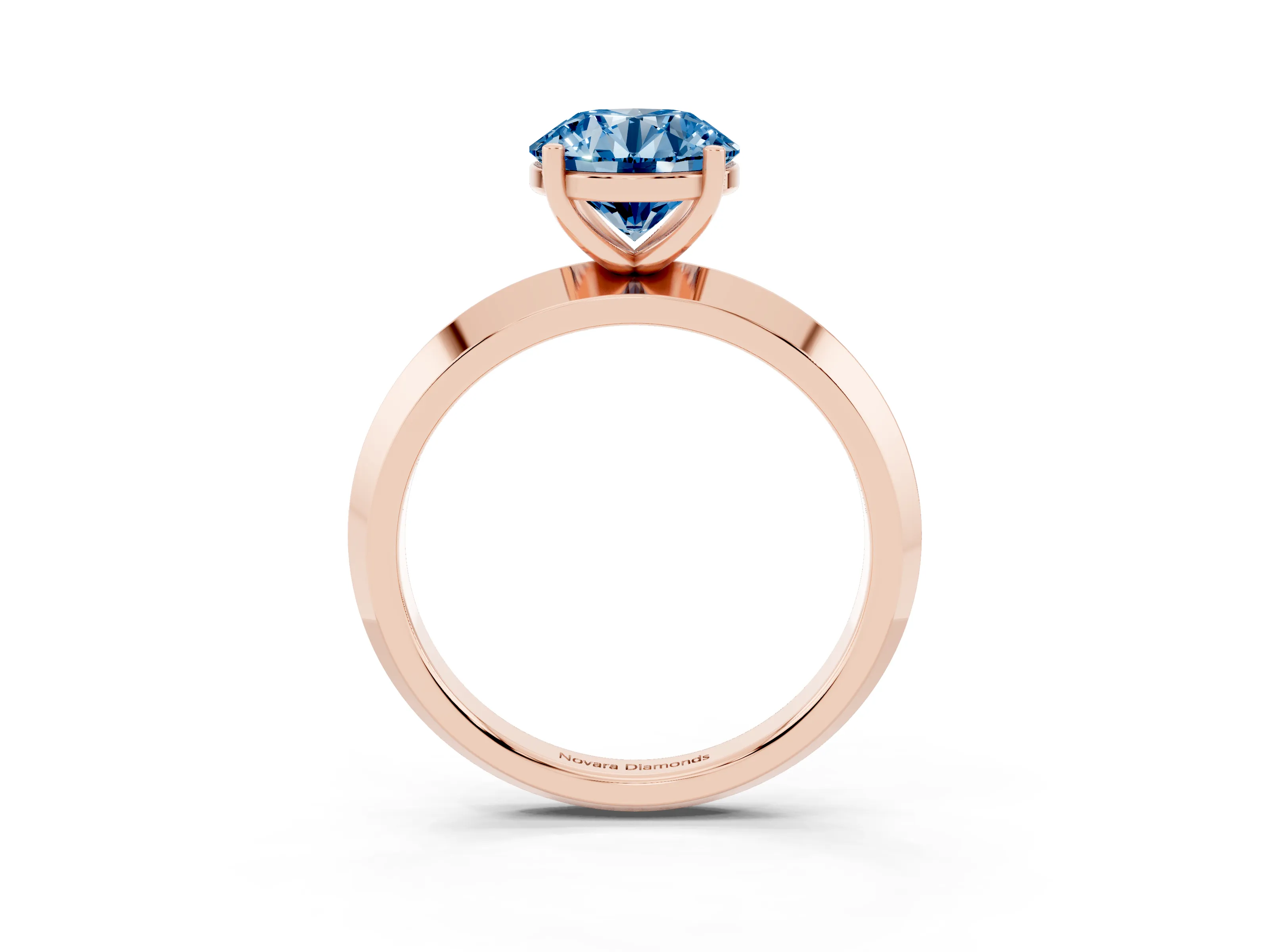 Fancy Blue Round Cut Diamond Solitaire Engagement Ring Set in Rose gold with Flat Band and Prong Setting