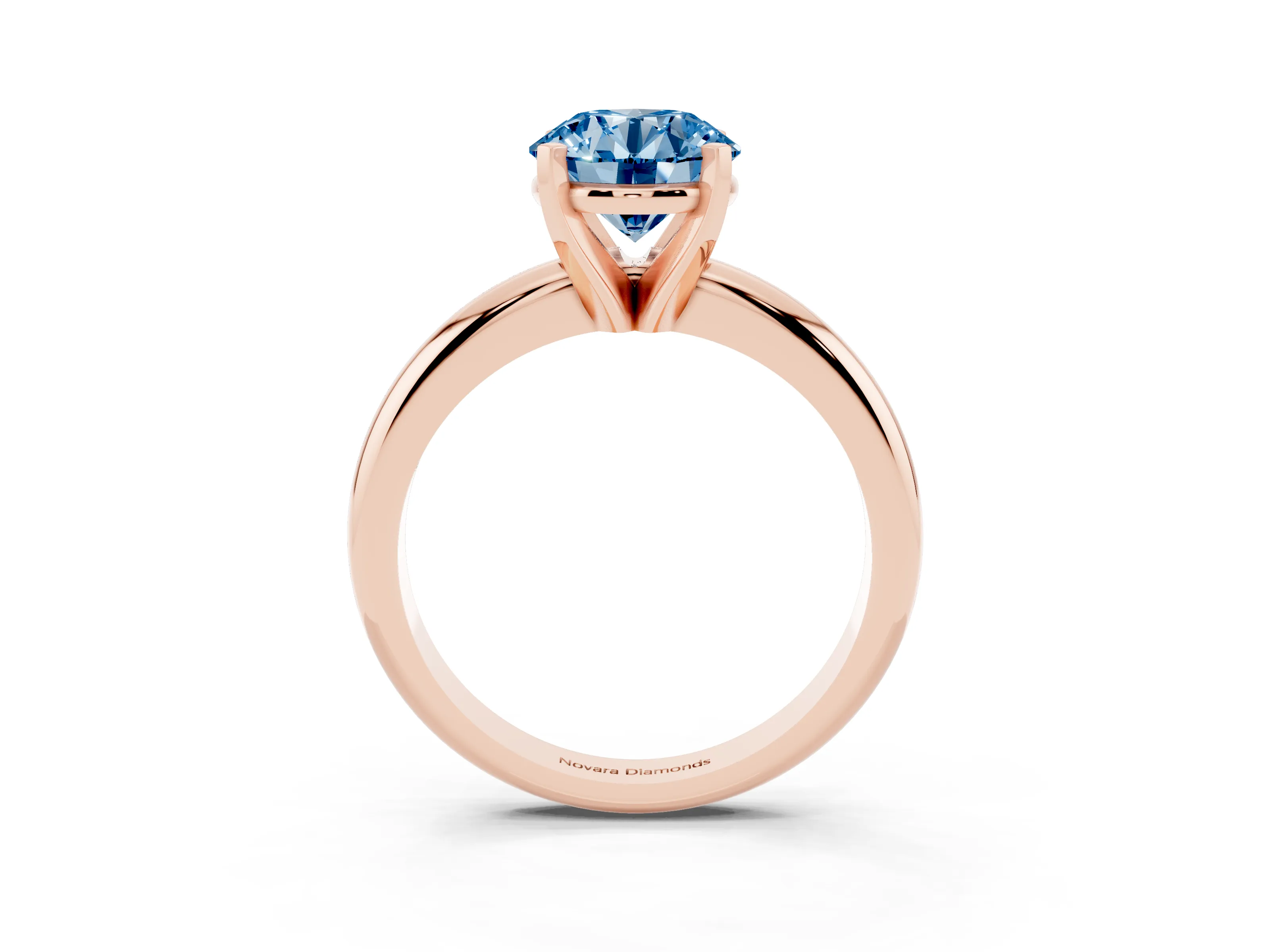 Fancy Blue Round Cut Diamond Solitaire Engagement Ring Set in Rose gold with Round Band and Prong Setting
