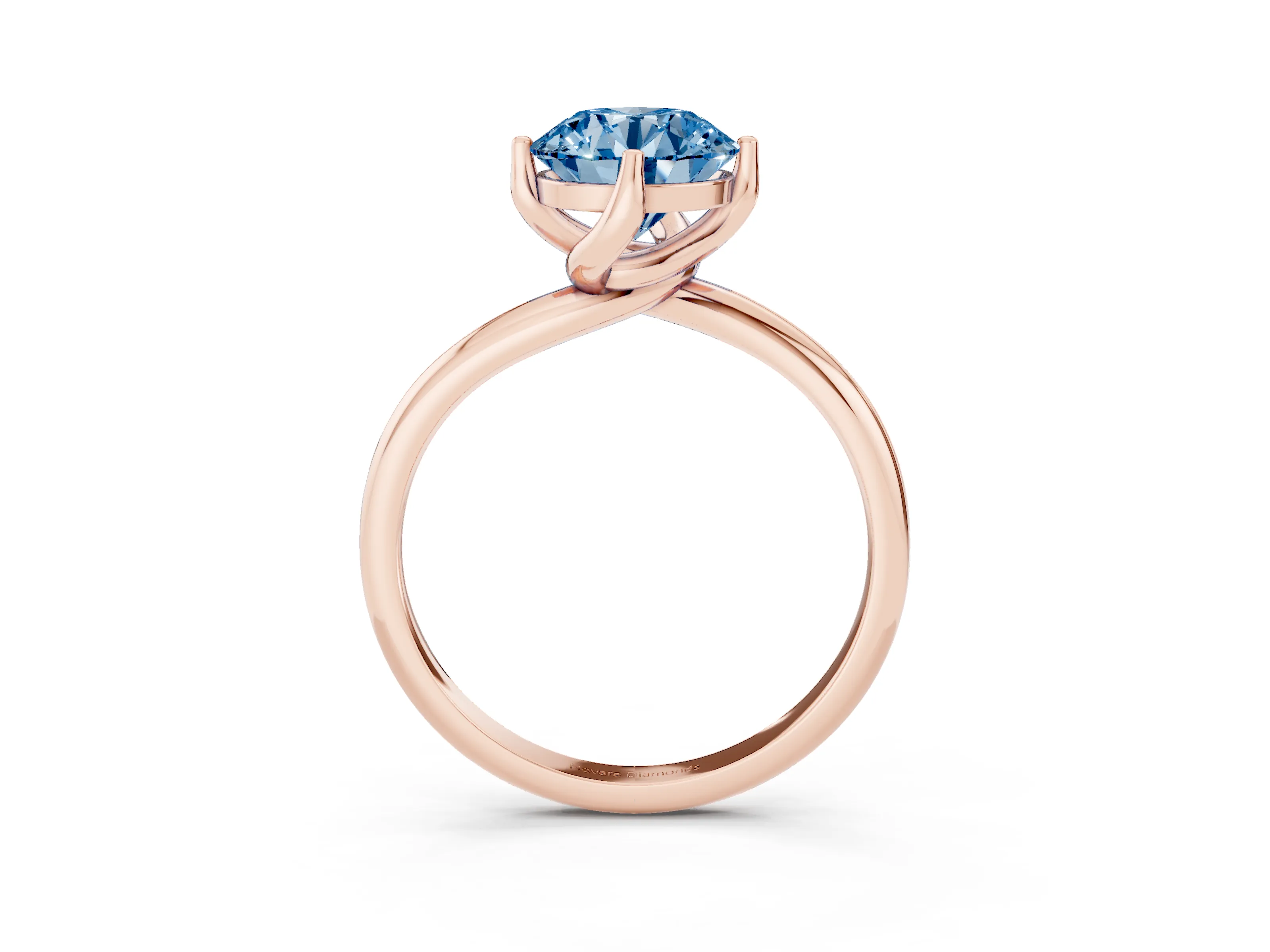 Fancy Blue Round Cut Diamond Solitaire Engagement Ring Set in Rose gold with Classic Plain Band