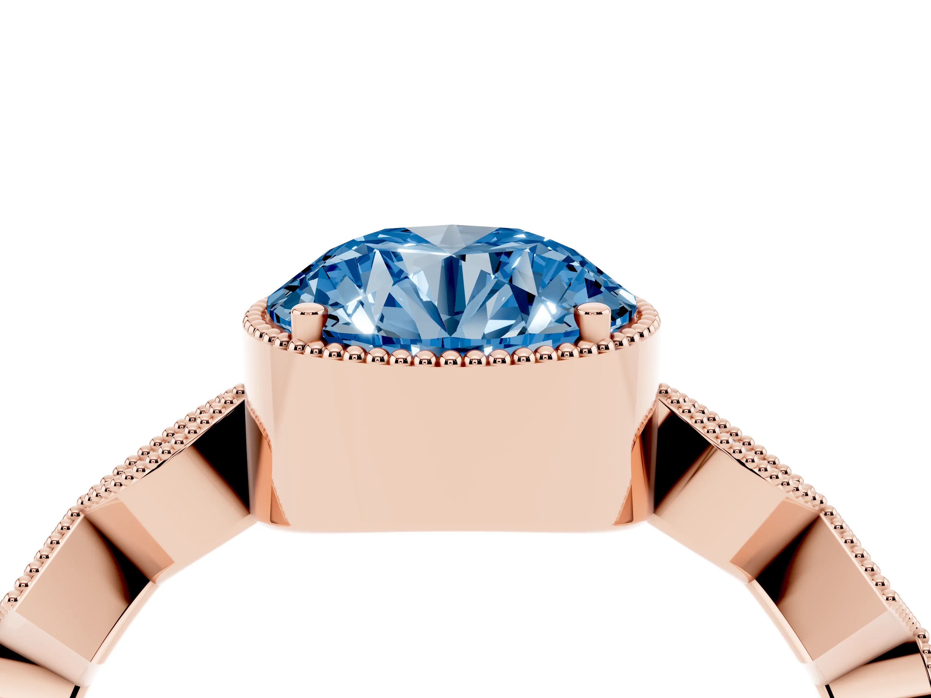 Fancy Blue Round Cut Diamond Milgrain Marquise Twist Band Ring Set in Rose gold with Prong Setting