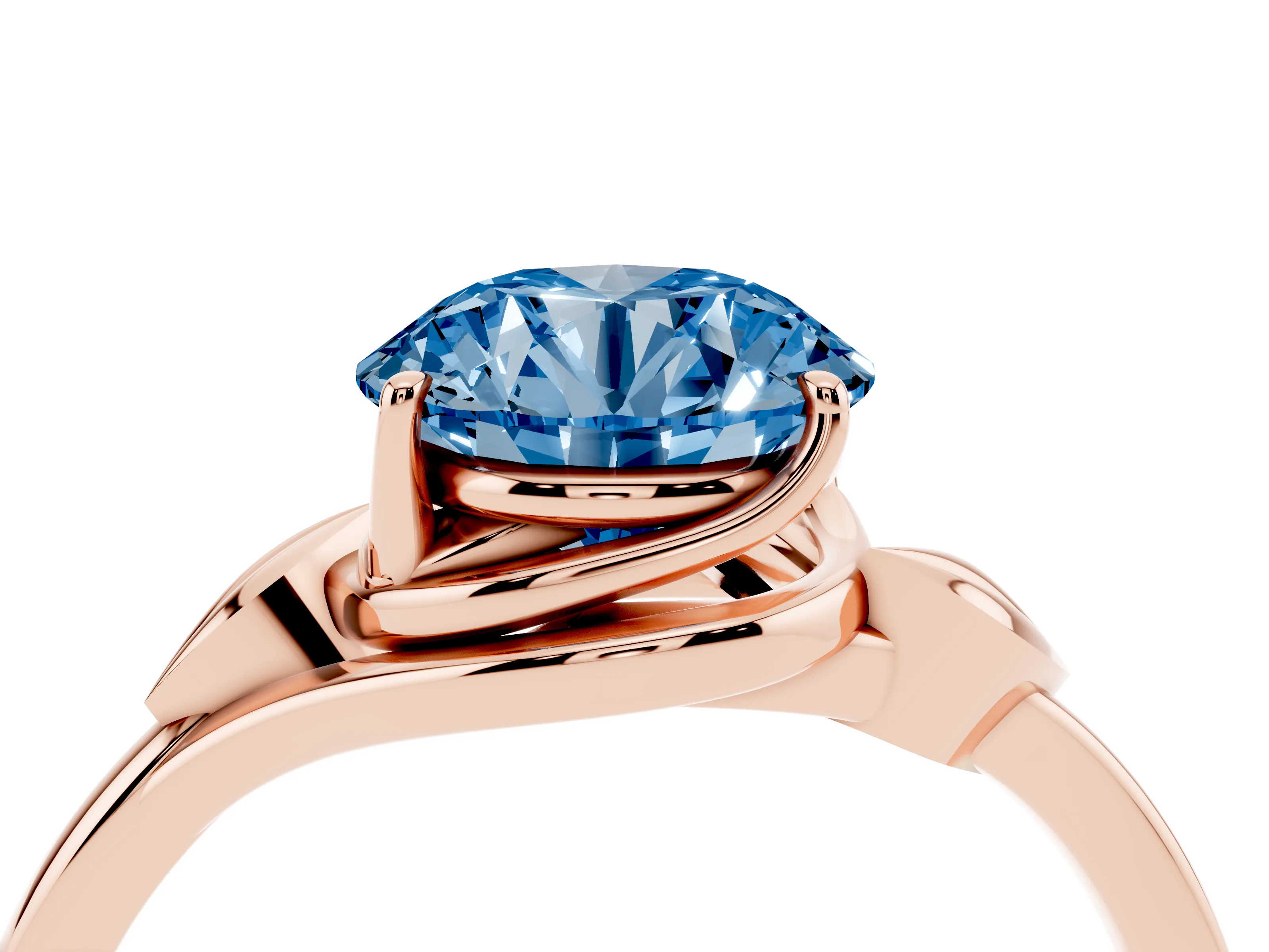 Fancy Blue Round Cut Diamond Solitaire Ring Set in Rose gold with Polished Twist Band