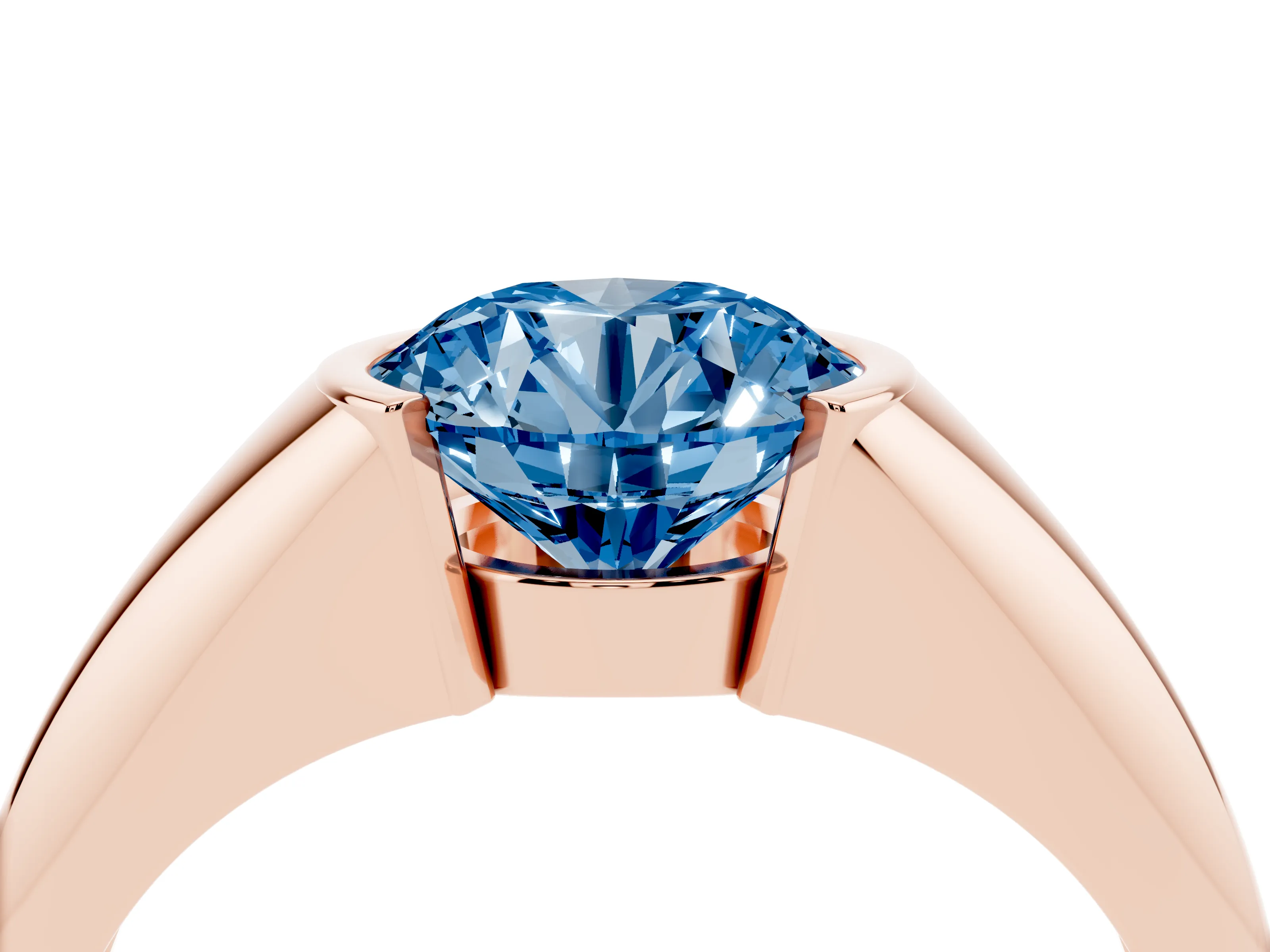 Fancy Blue Round Cut Diamond Solitaire Tension Set Ring Set in Rose gold