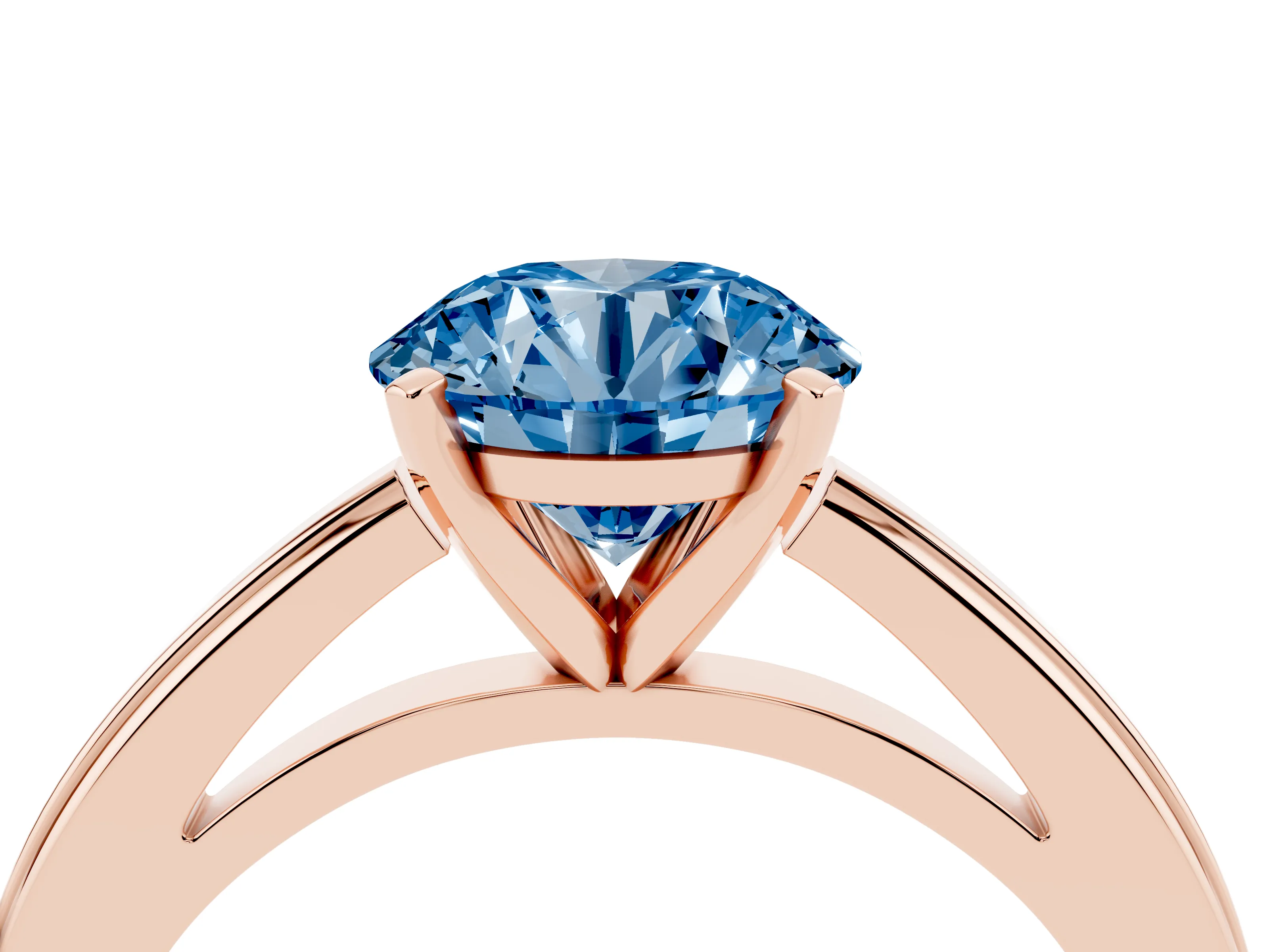 Fancy Blue Round Cut Diamond Solitaire Ring Set in Rose gold with Prong Setting and Classic Band