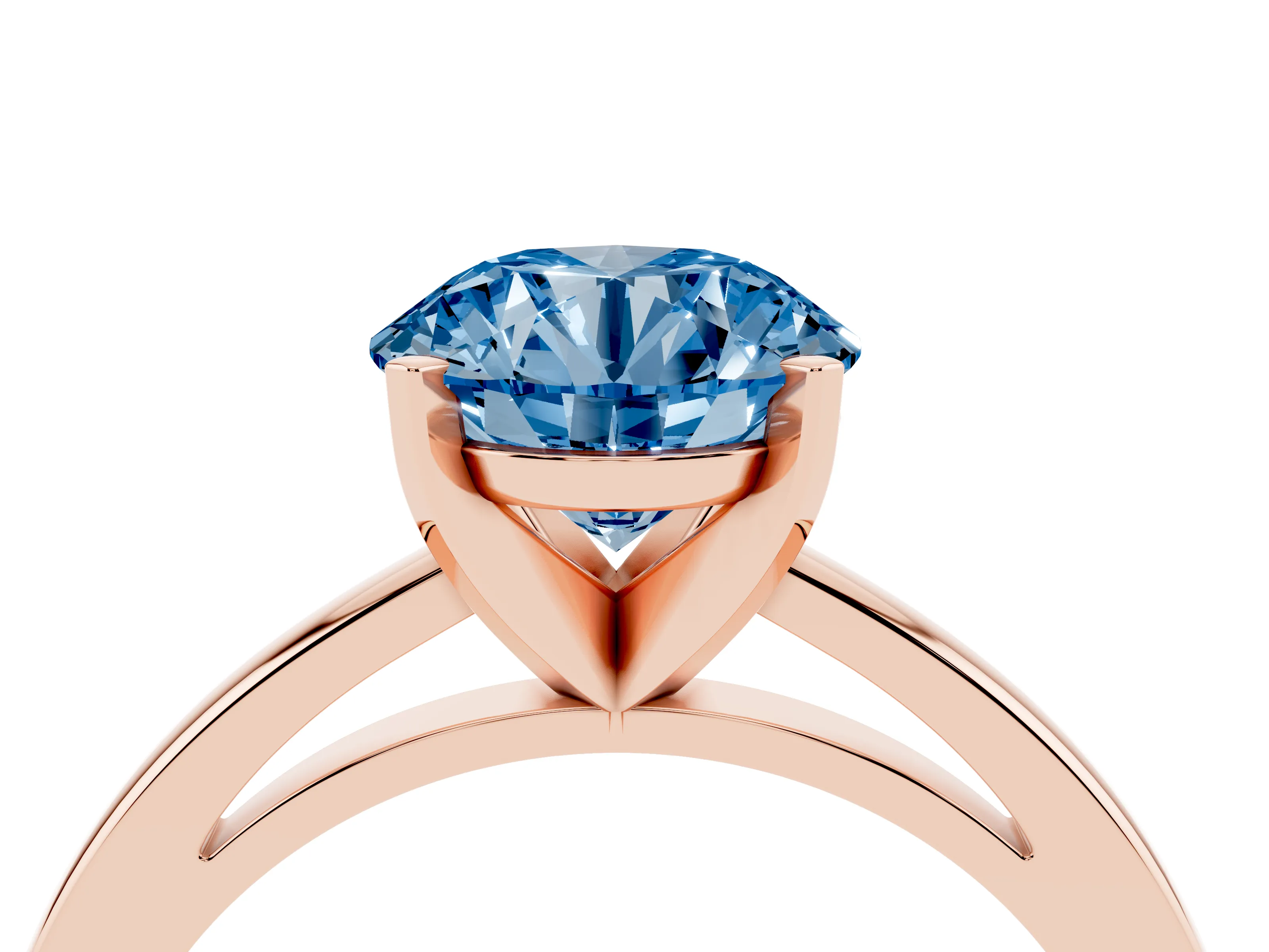 Fancy Blue Round Cut Diamond Solitaire Engagement Ring Set in Rose gold with Prong Setting on a Classic Band