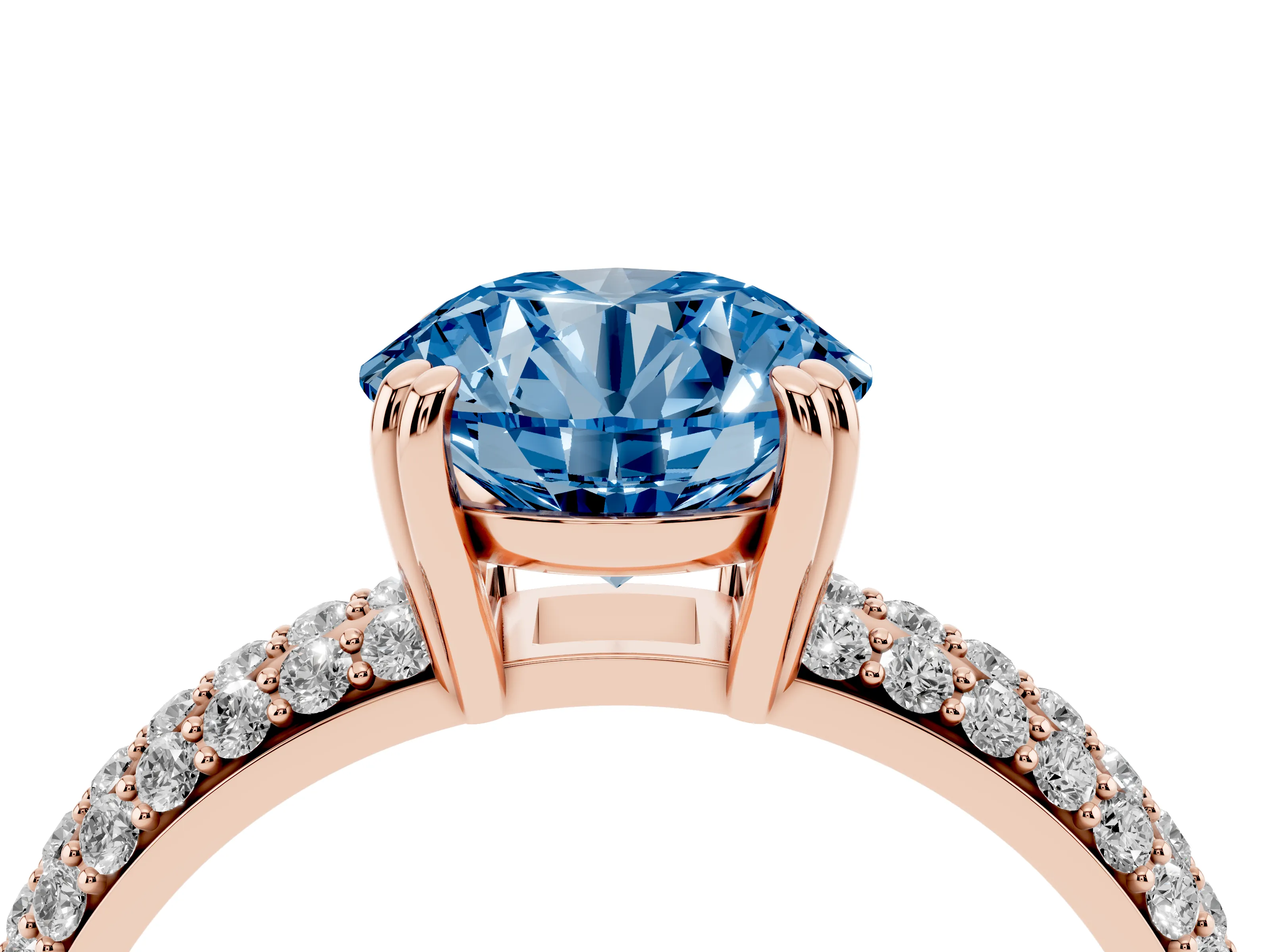 Round Three Row Pave Engagement Ring Setting for a Fancy Blue Lab-Grown Diamond | Rose Gold