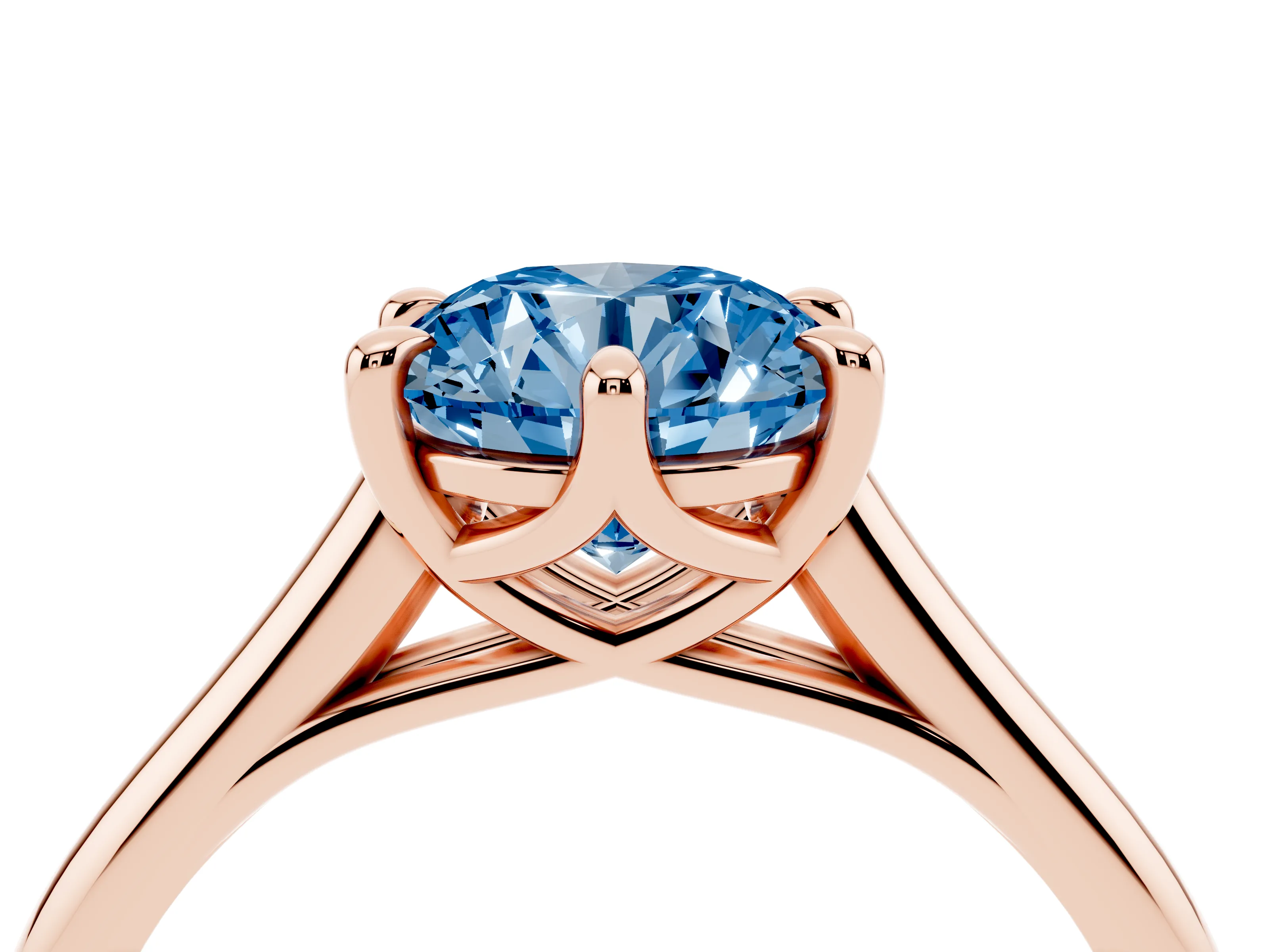 Fancy Blue Round Cut Diamond Solitaire Engagement Ring Set in Rose gold with Prong Setting and Plain Classic Band