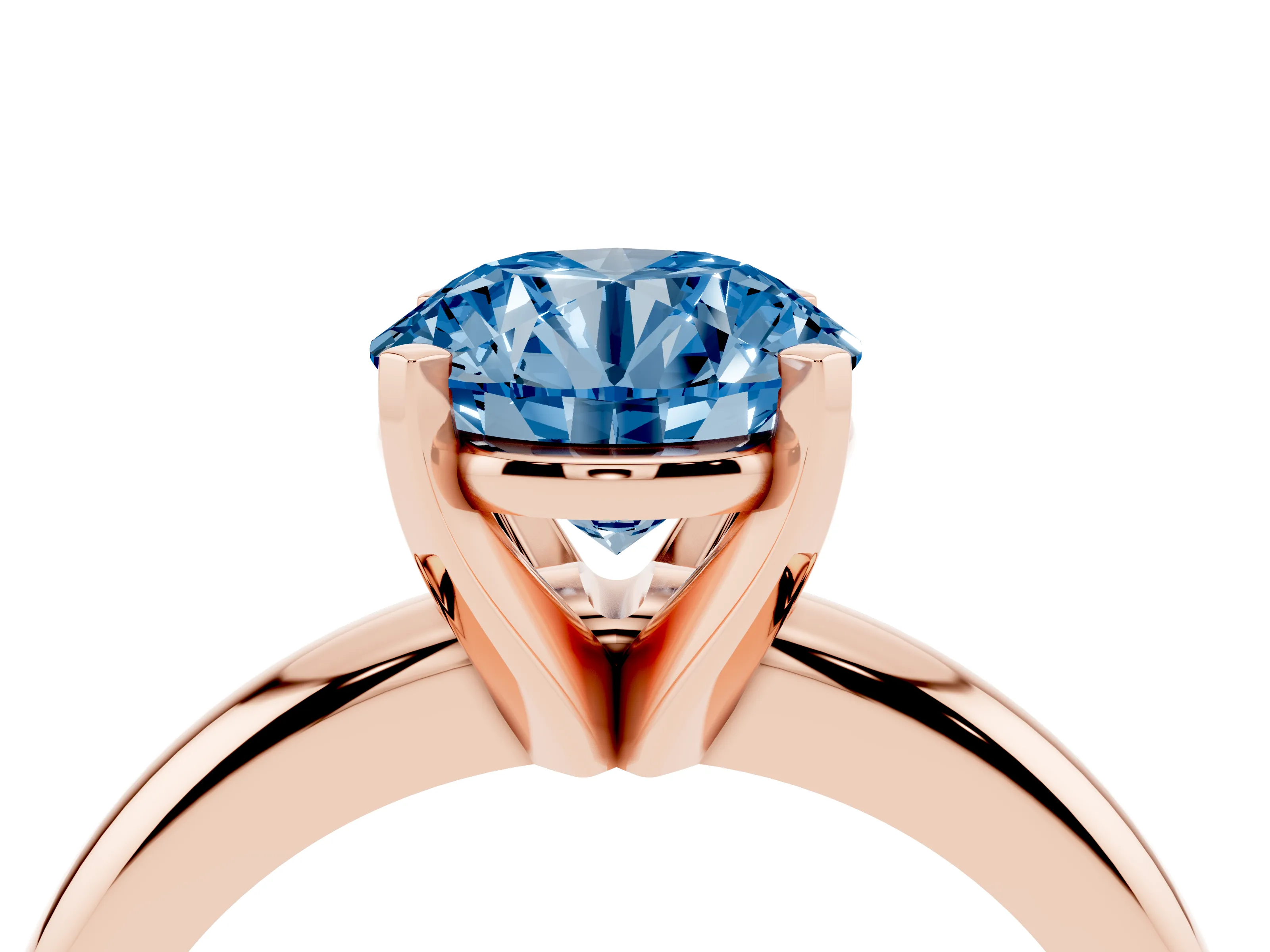 Fancy Blue Round Cut Diamond Solitaire Engagement Ring Set in Rose gold with Round Band and Prong Setting