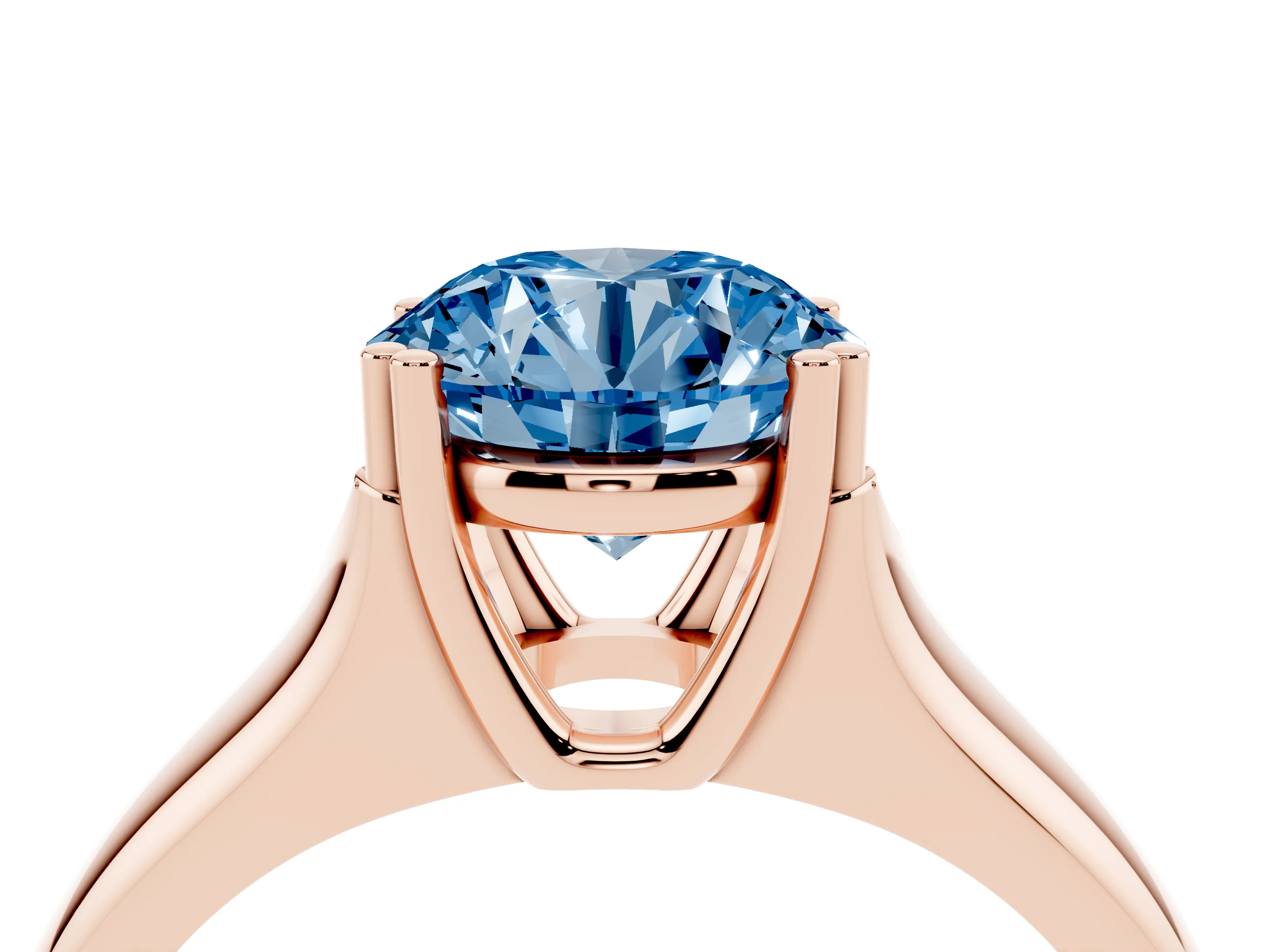 Fancy Blue Round Cut Diamond Solitaire Ring Set in Rose gold with Wide Band and Prong Setting