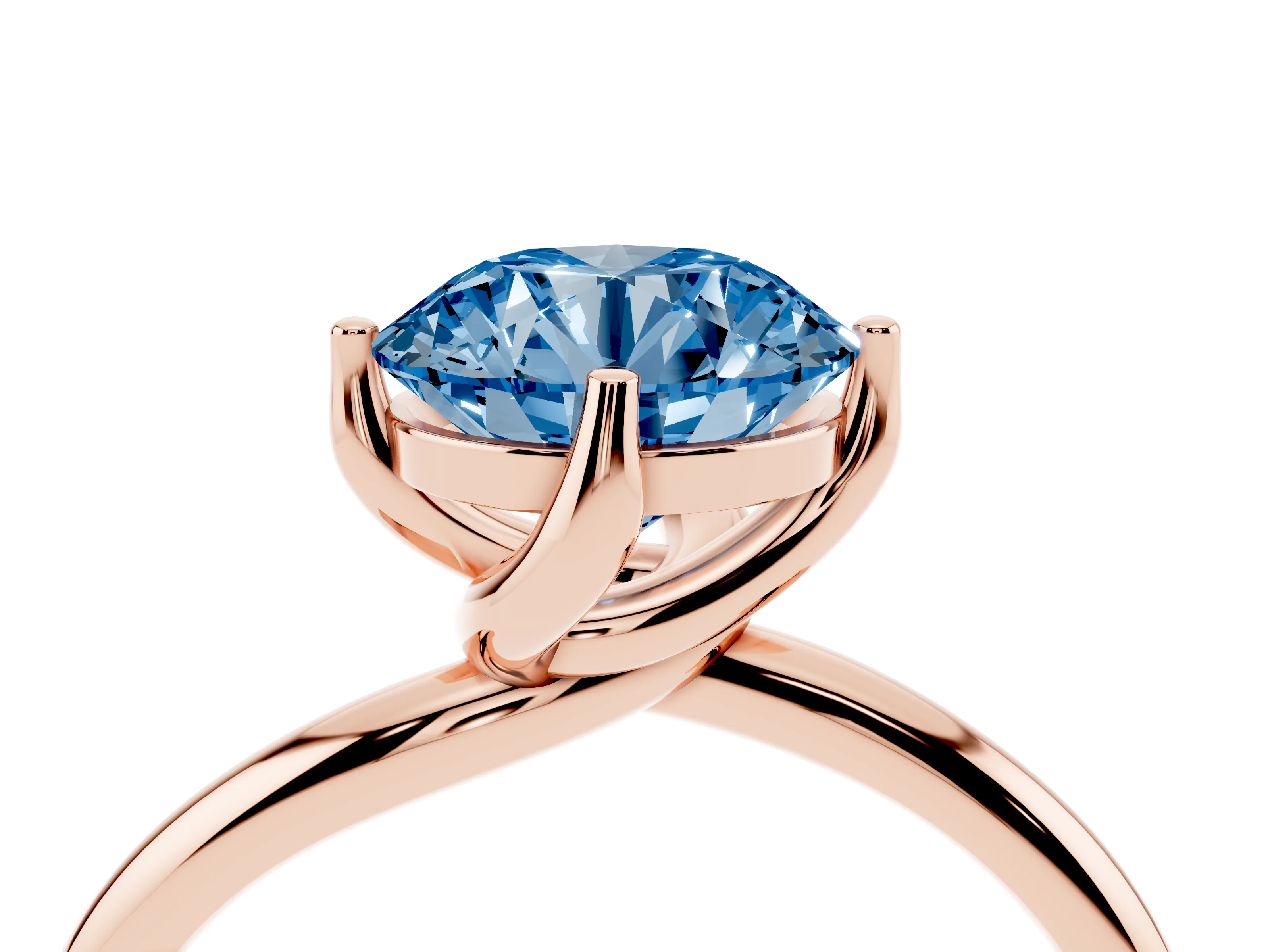 Fancy Blue Round Cut Diamond Solitaire Engagement Ring Set in Rose gold with Classic Plain Band