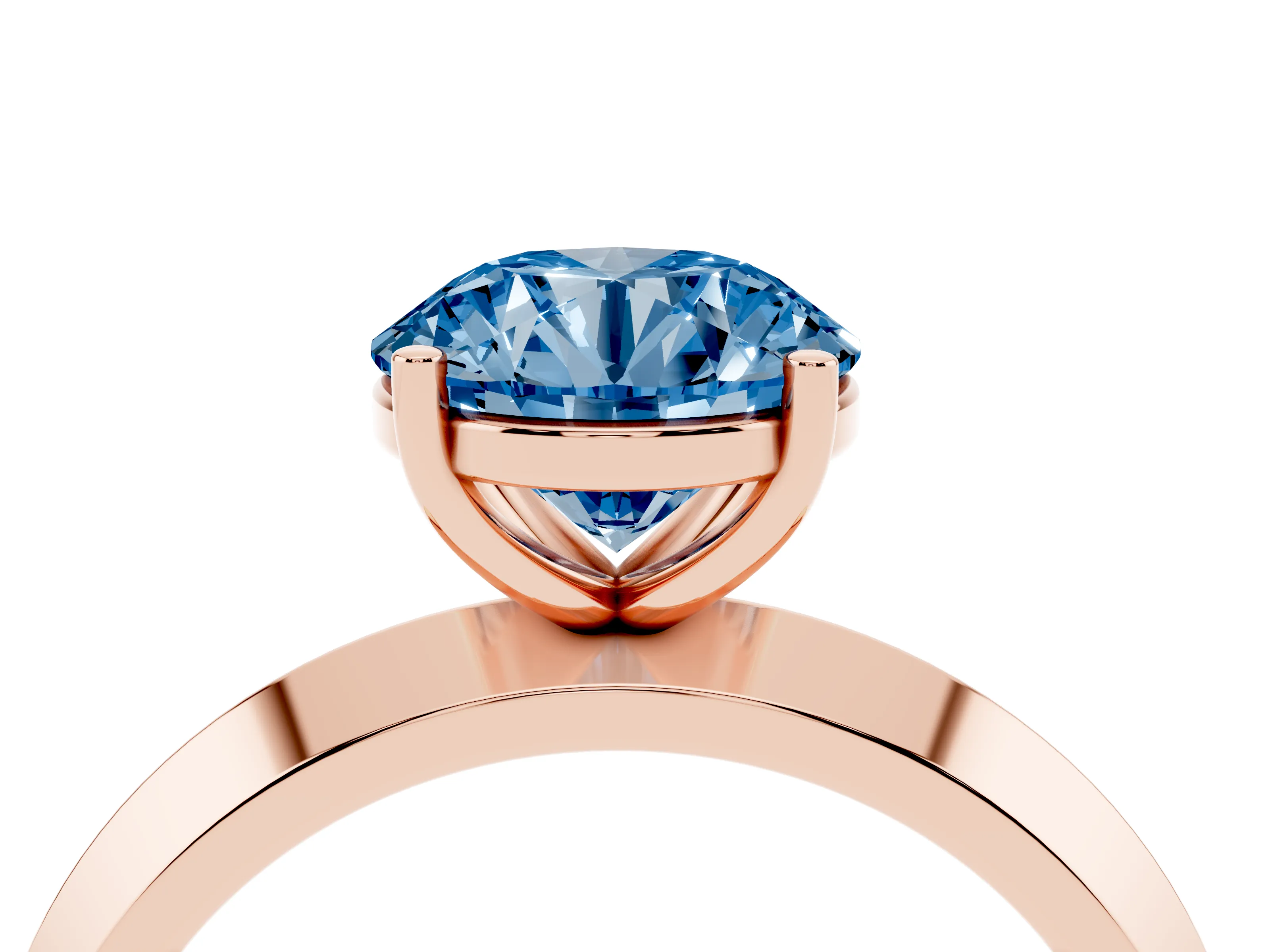 Fancy Blue Round Cut Diamond Solitaire Engagement Ring Set in Rose gold with Flat Band and Prong Setting