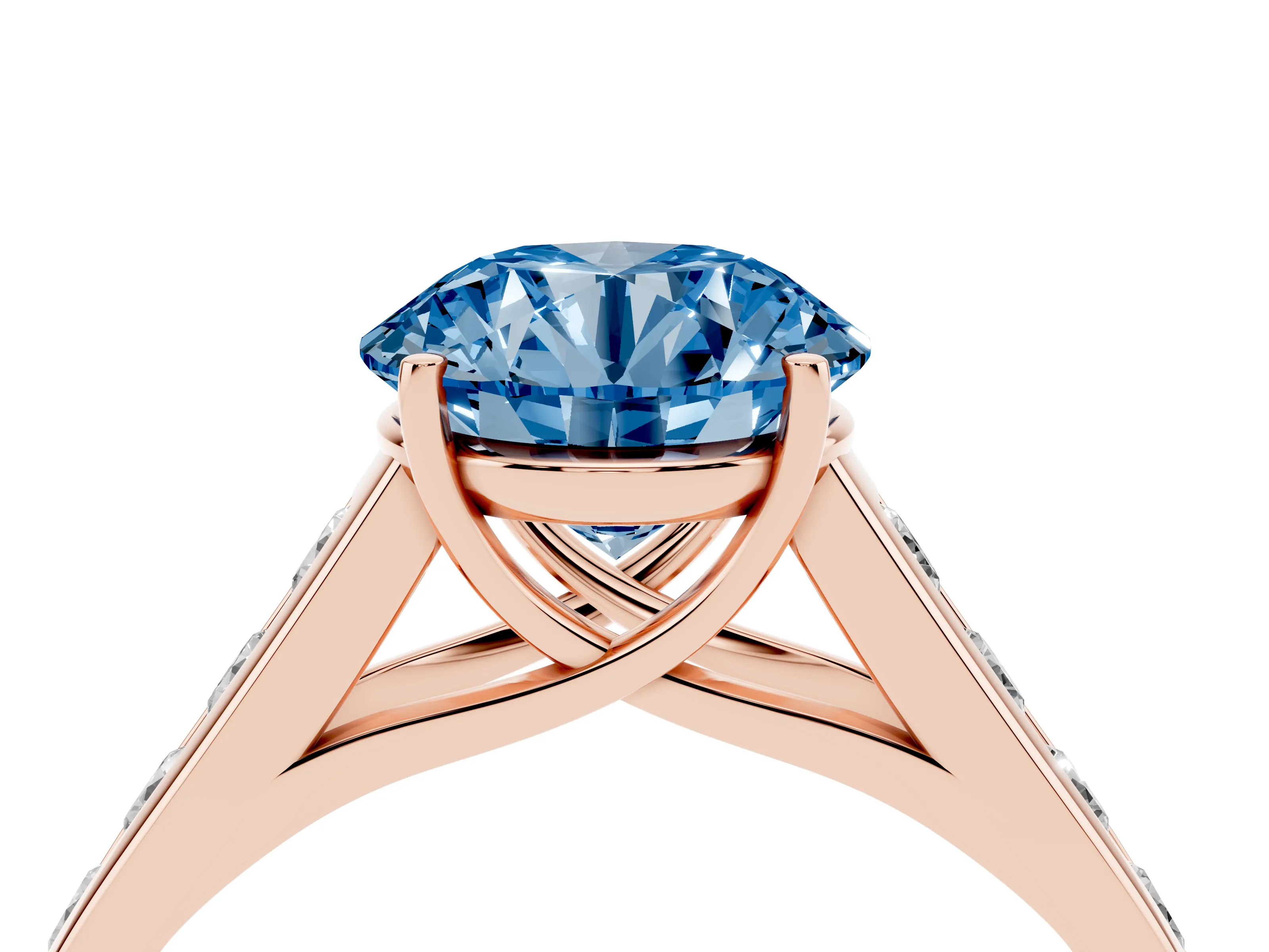 Fancy Blue Round Cut Diamond Solitaire Channel-Set Engagement Ring Set in Rose gold with Prong Setting