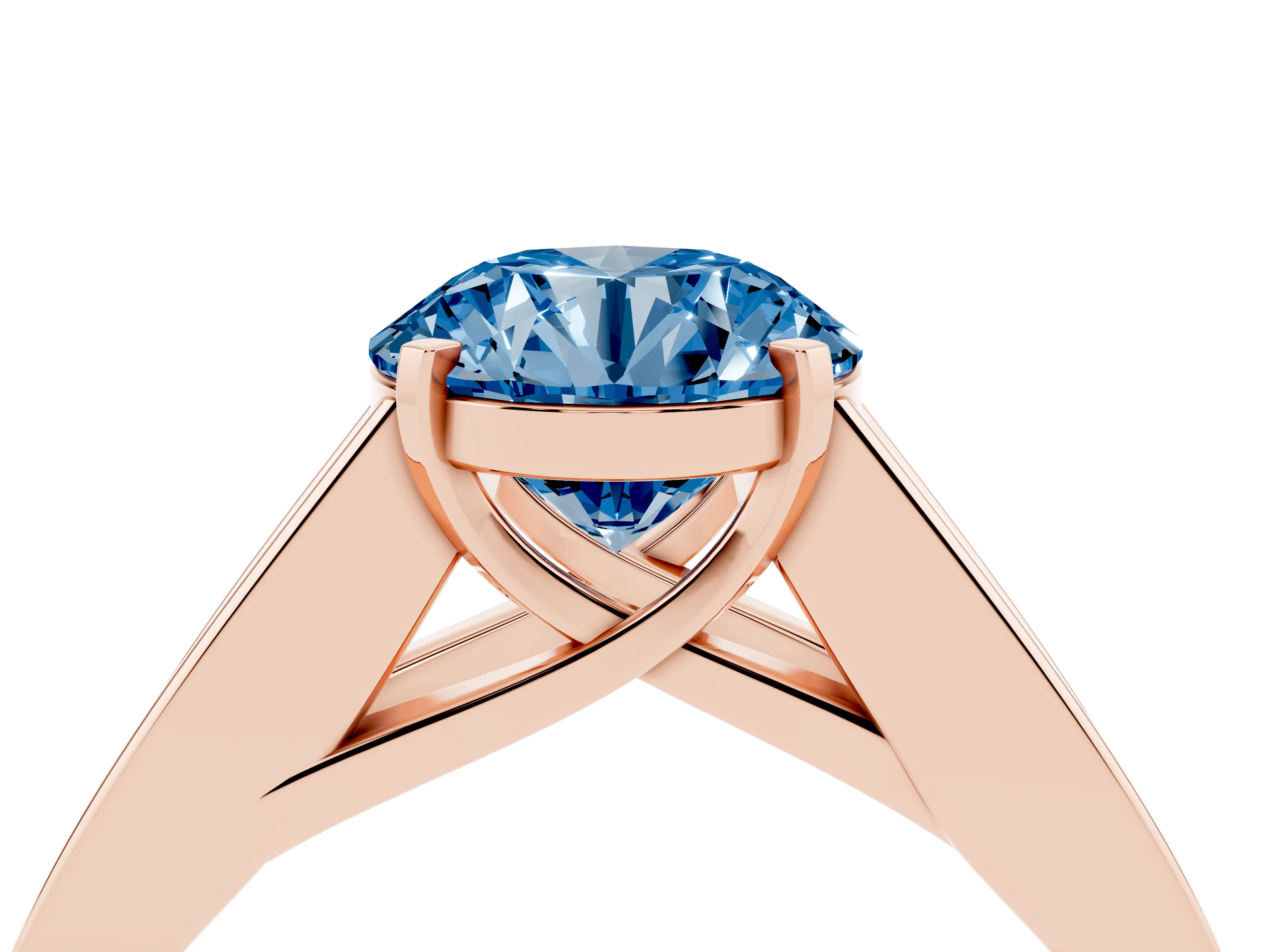 Fancy Blue Round Cut Diamond Solitaire Ring Set in Rose gold with Channel-Set Accent Stones and Prong Setting