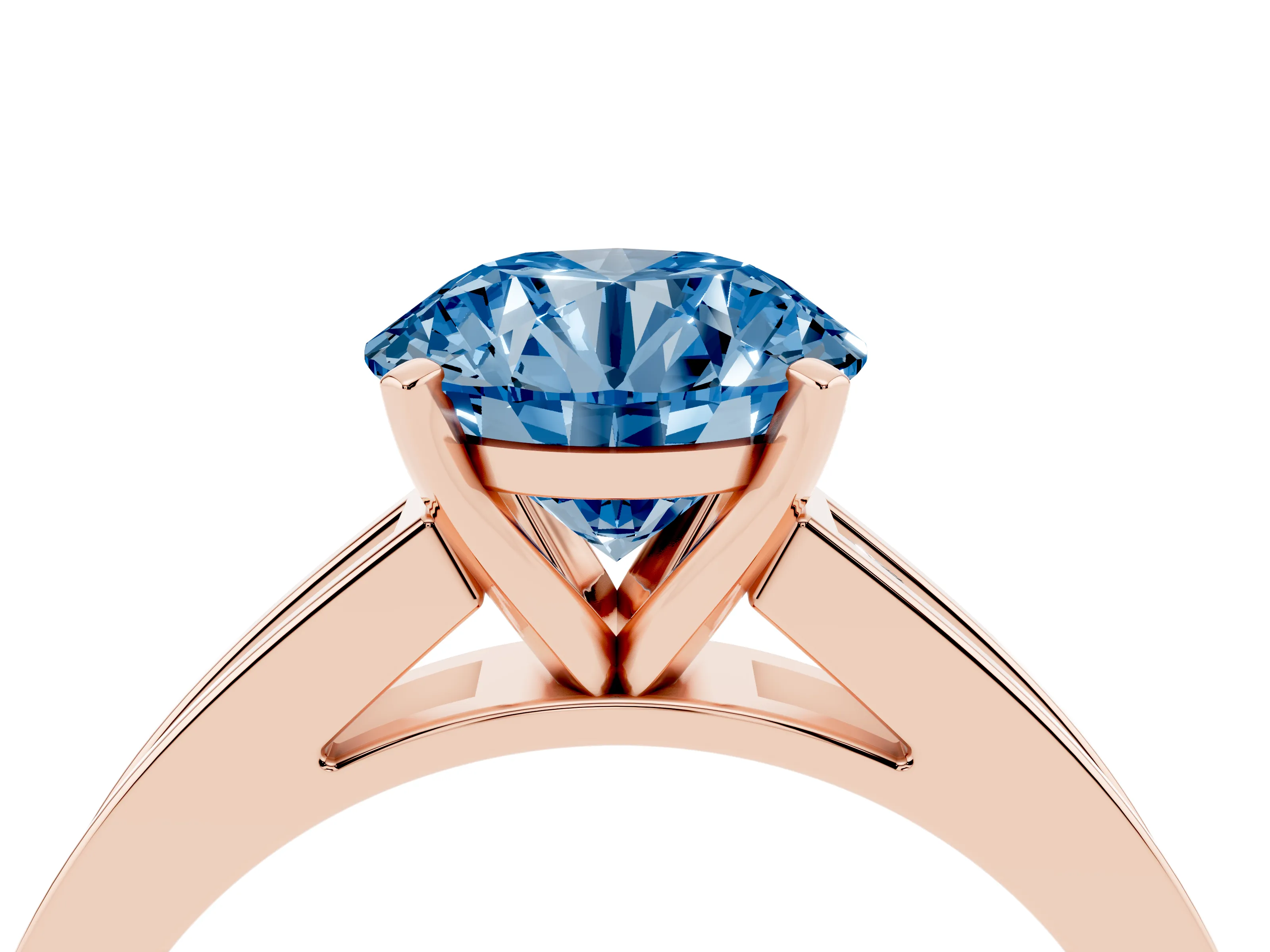 Fancy Blue Round Cut Diamond Solitaire Ring Set in Rose gold with Channel-Set Band and Prong Setting