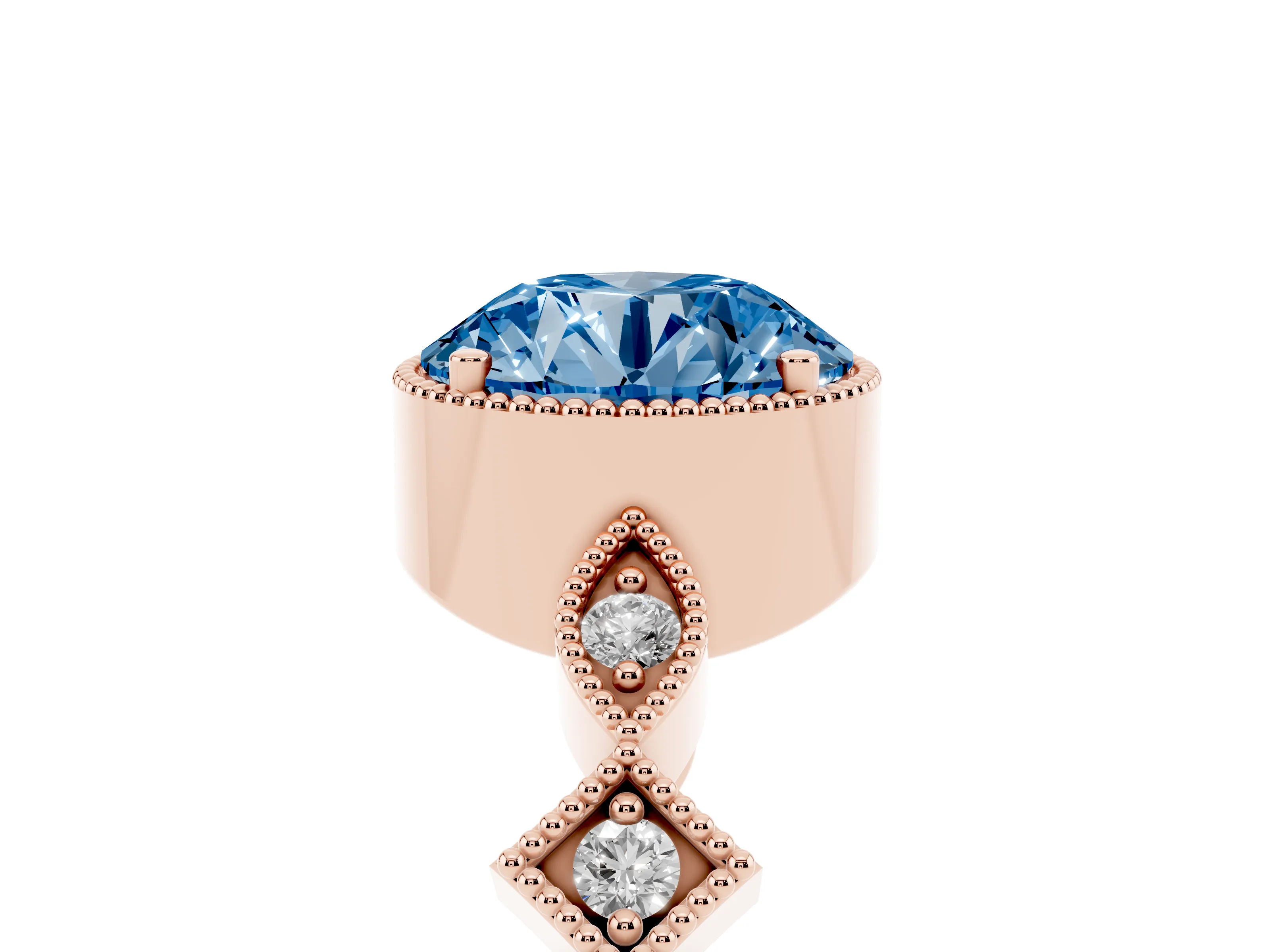 Fancy Blue Round Cut Diamond Milgrain Marquise Twist Band Ring Set in Rose gold with Prong Setting