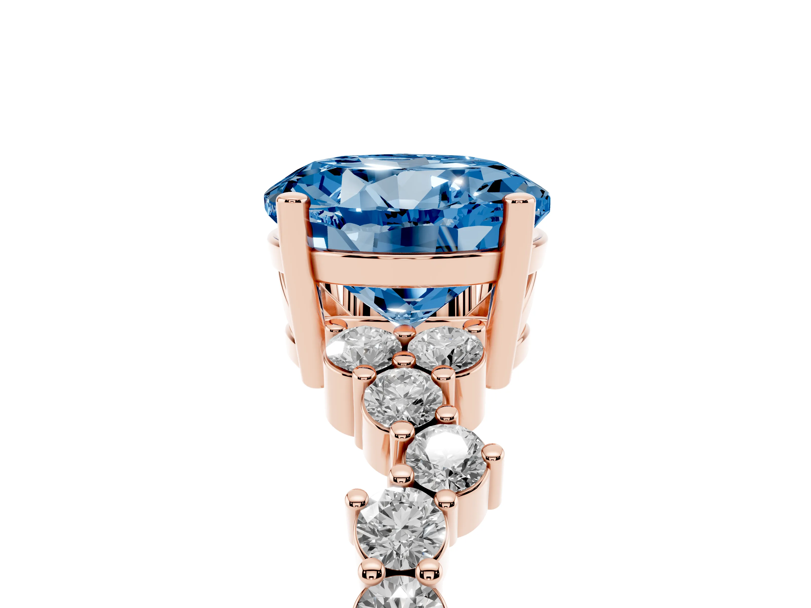 Fancy Blue Round Cut Diamond Ring Set in Rose gold with Scattered Round Accents