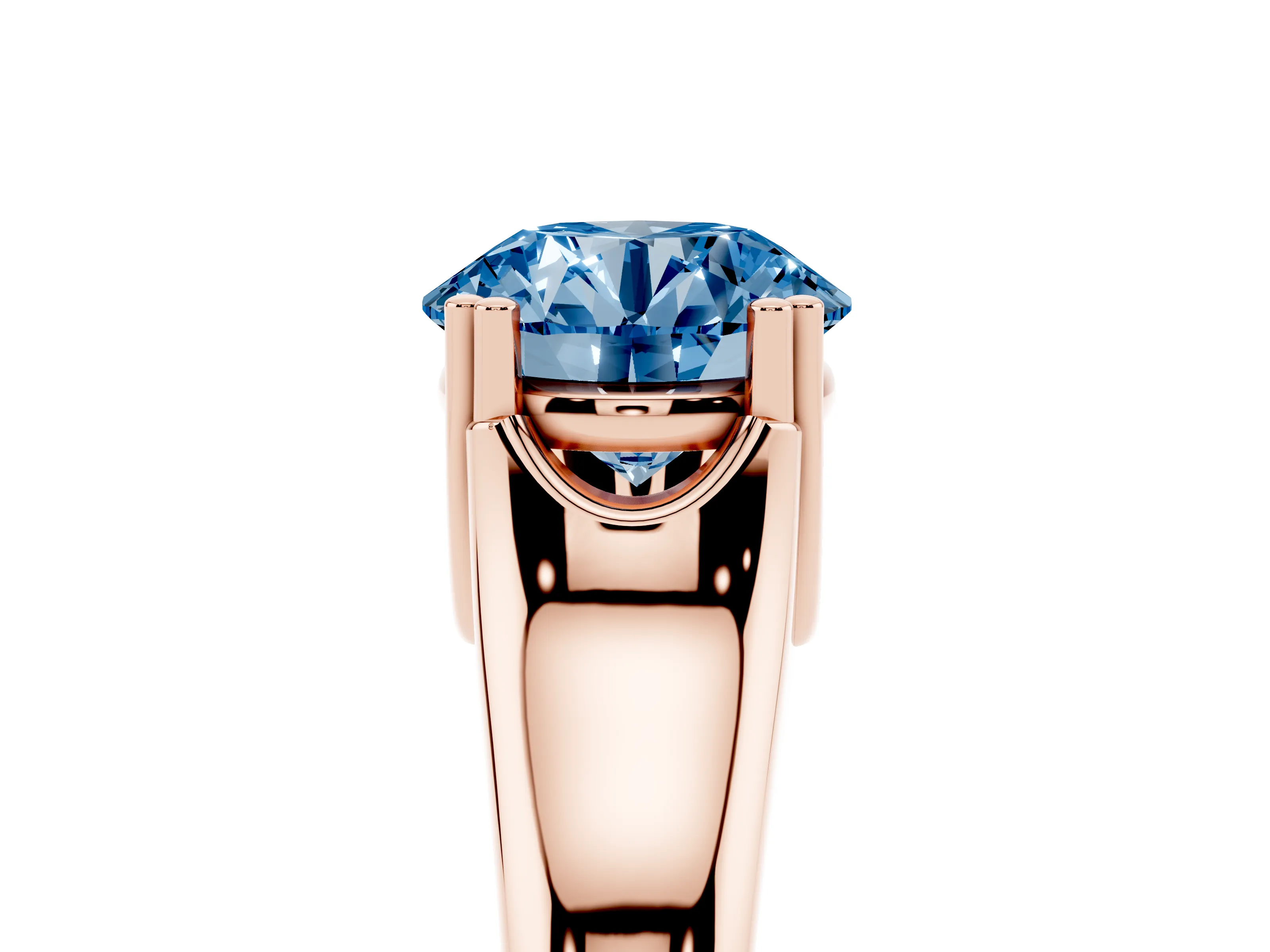 Fancy Blue Round Cut Diamond Solitaire Ring Set in Rose gold with Wide Band and Prong Setting