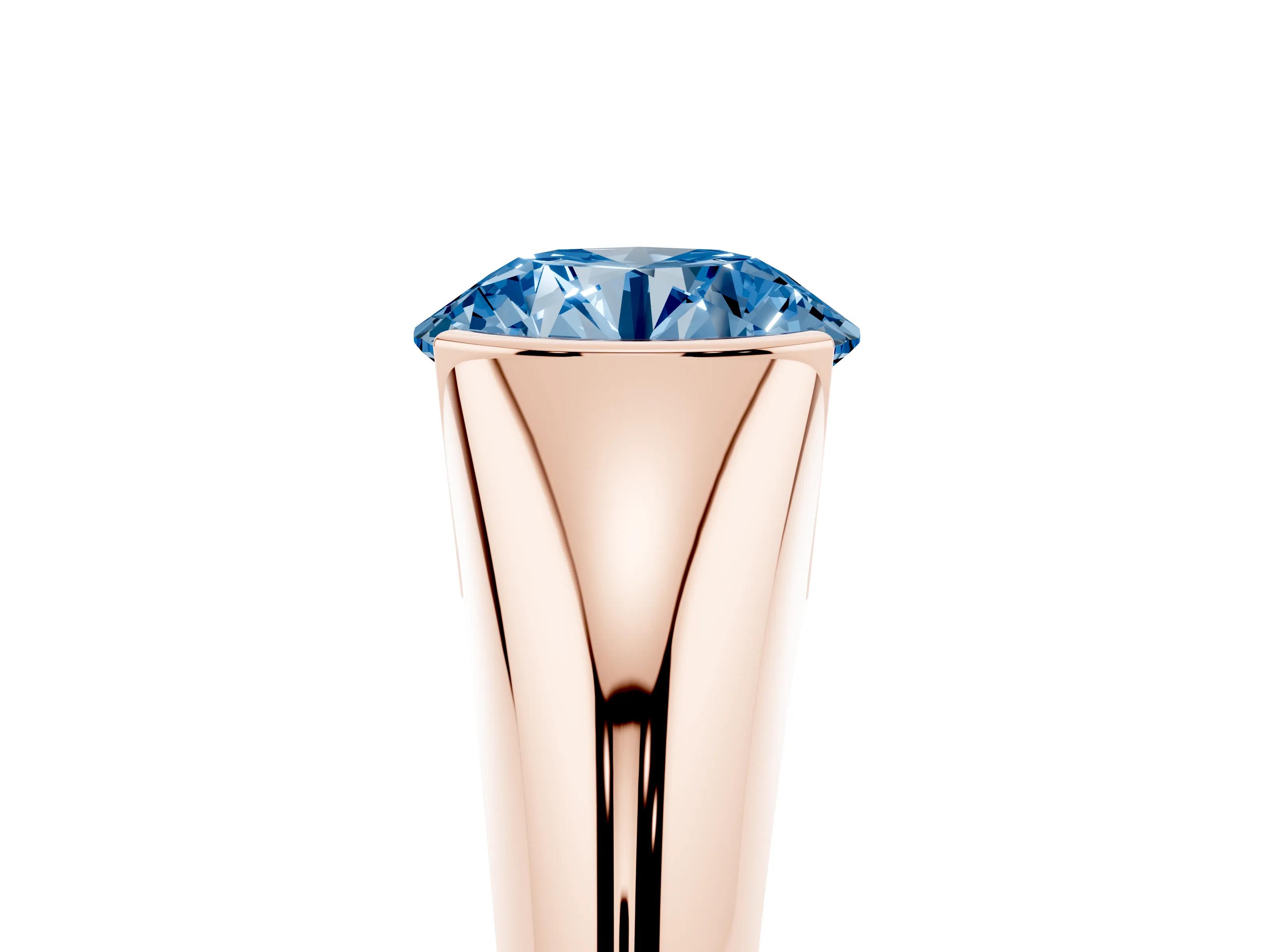 Fancy Blue Round Cut Diamond Solitaire Tension Set Ring Set in Rose gold